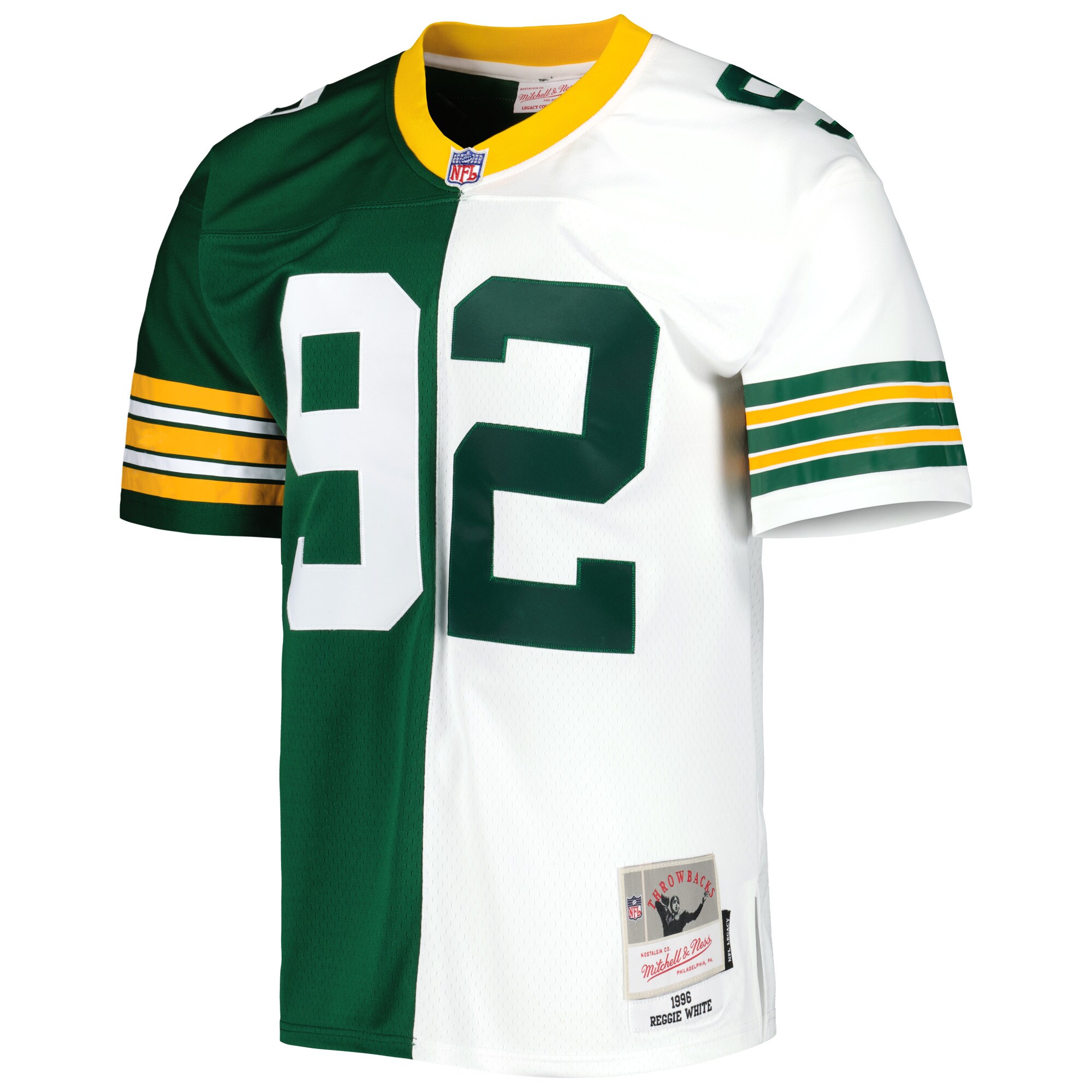 Reggie White Green Bay Packers Mitchell & Ness 1996 Split Legacy Replica Jersey - Green\/White cheap jerseys for sale - CheapJerseys.Shop