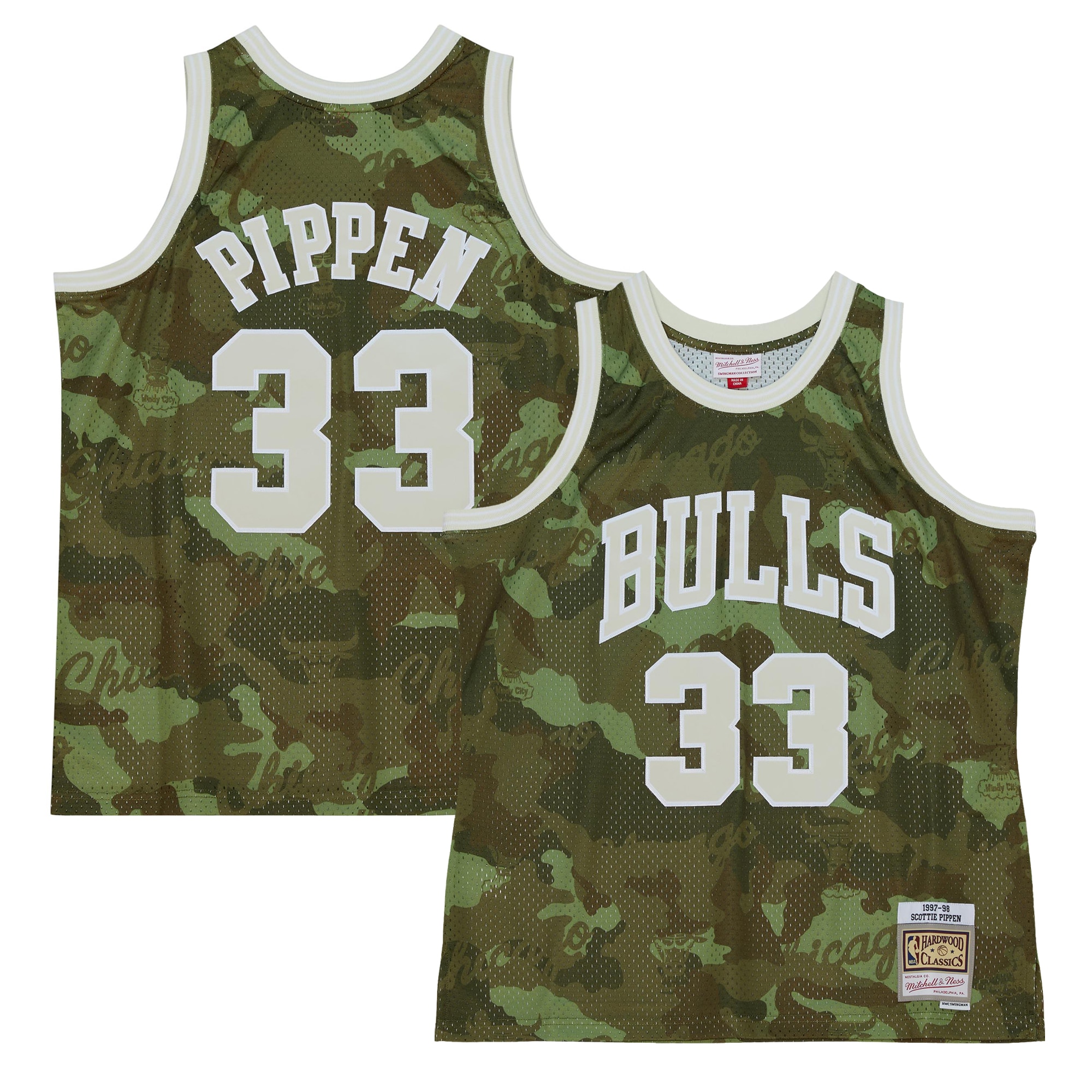 Scottie Pippen Chicago Bulls Mitchell & Ness Hardwood Classics 1997\/98 Ghost Green Swingman Jersey - Camo cheap jerseys for sale - CheapJerseys.Shop