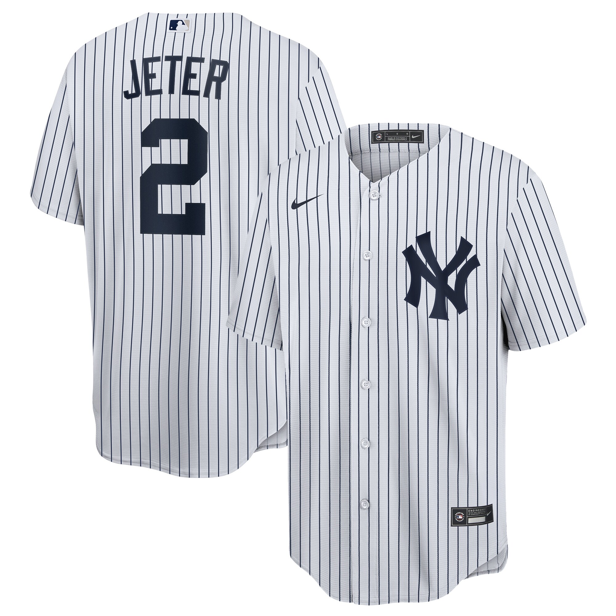 Derek Jeter New York Yankees Home Replica Player Name Jersey - White\/Navy cheap jerseys for sale - CheapJerseys.Shop