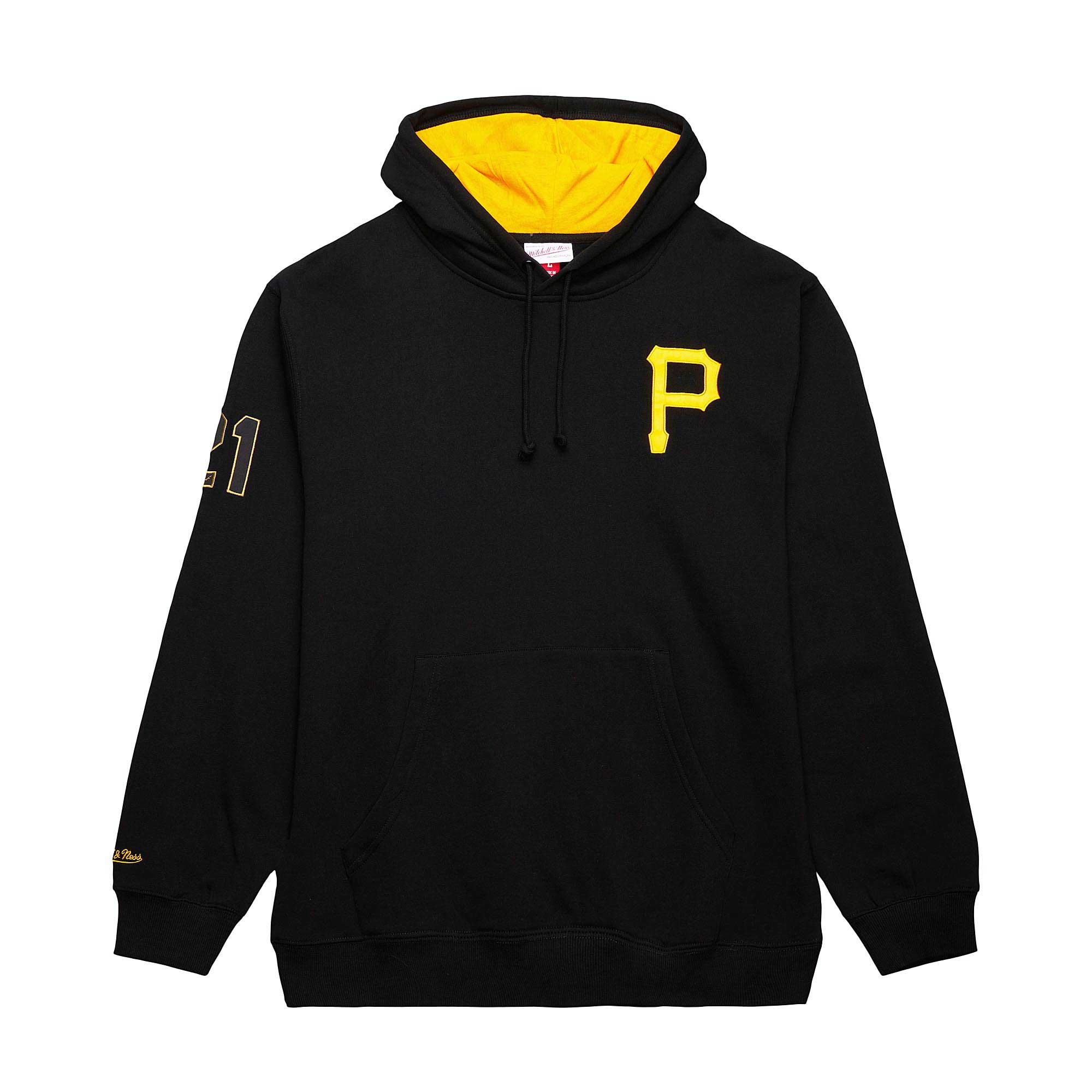 Roberto Clemente Pittsburgh Pirates Mitchell & Ness Vintage Logo Name & Number Pullover Hoodie - Black cheap jerseys for sale - CheapJerseys.Shop