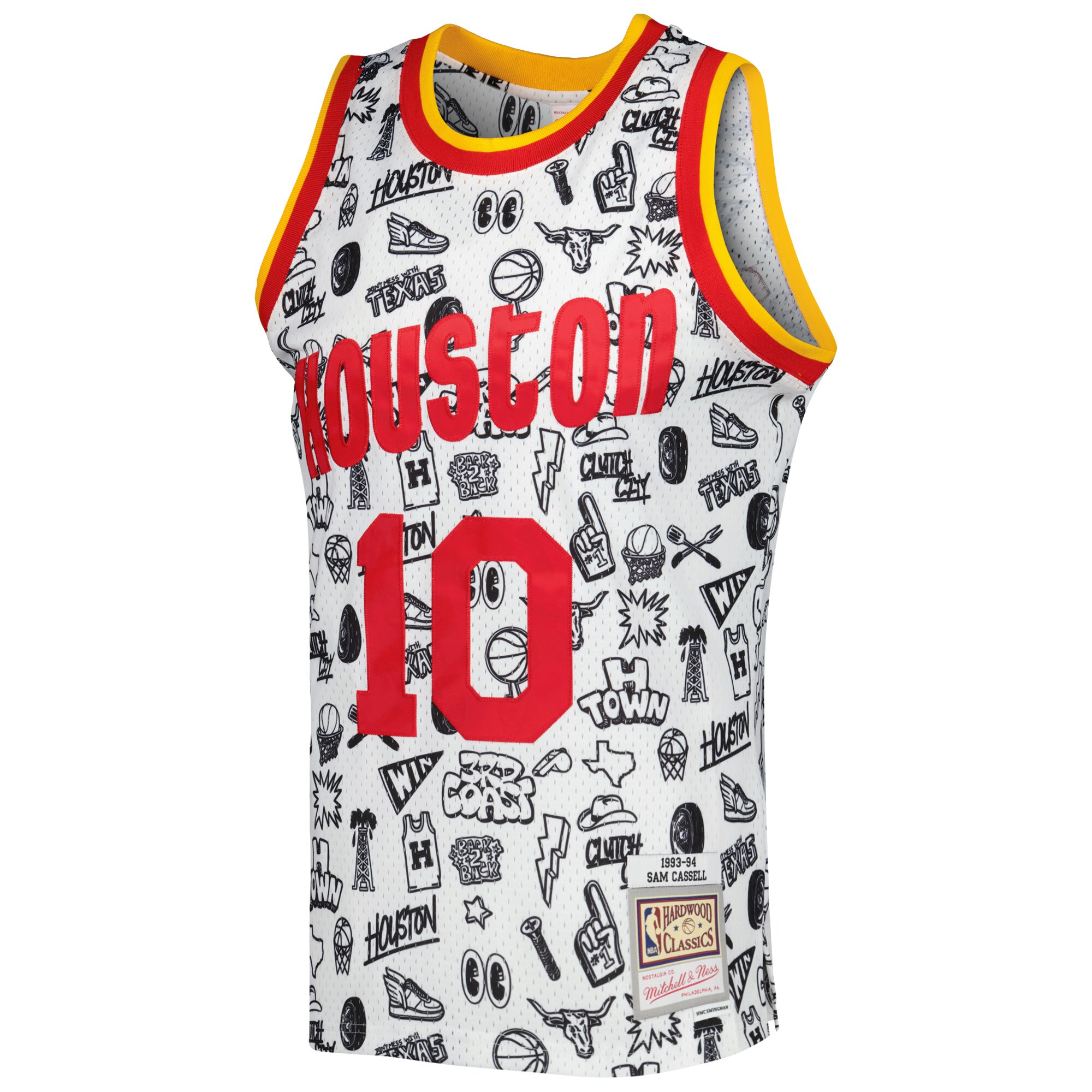 Sam Cassell Houston Rockets Mitchell & Ness 1993\/94 Hardwood Classics Doodle Swingman Jersey - White cheap jerseys for sale - CheapJerseys.Shop