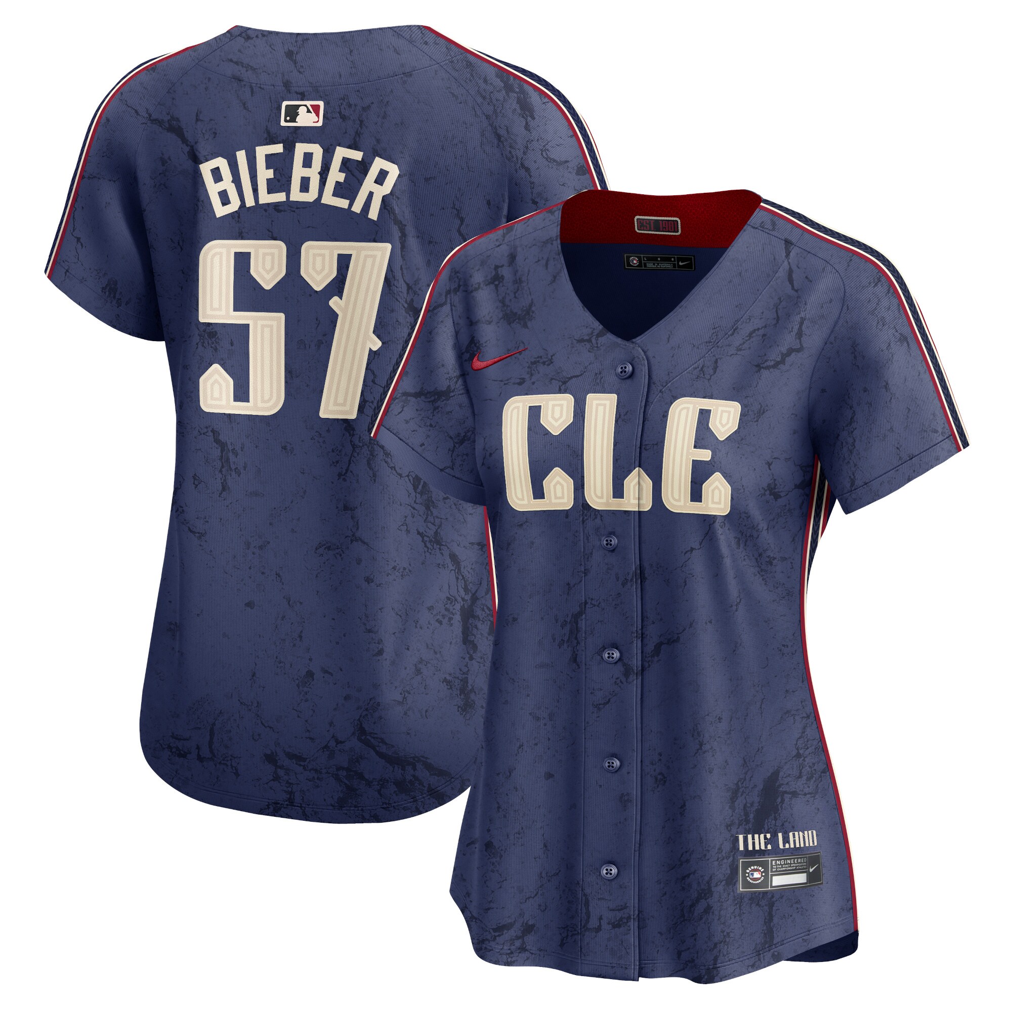 Shane Bieber Cleveland Guardians Women's 2024 City Connect Limited Jersey - Navy cheap jerseys for sale - CheapJerseys.Shop