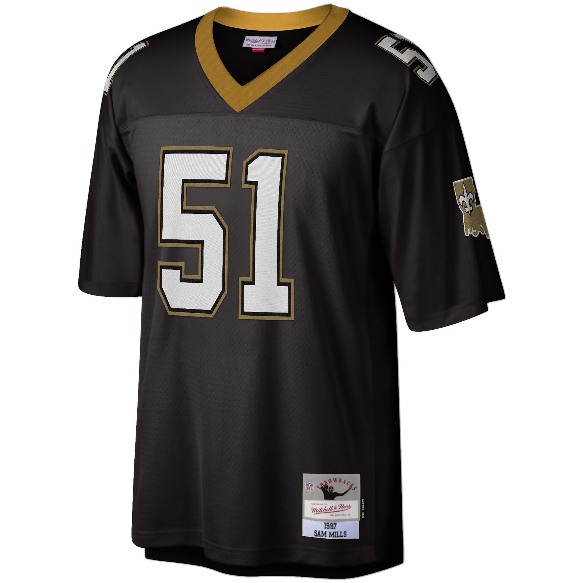 Sam Mills New Orleans Saints Mitchell & Ness Legacy Replica Jersey - Black cheap jerseys for sale - CheapJerseys.Shop