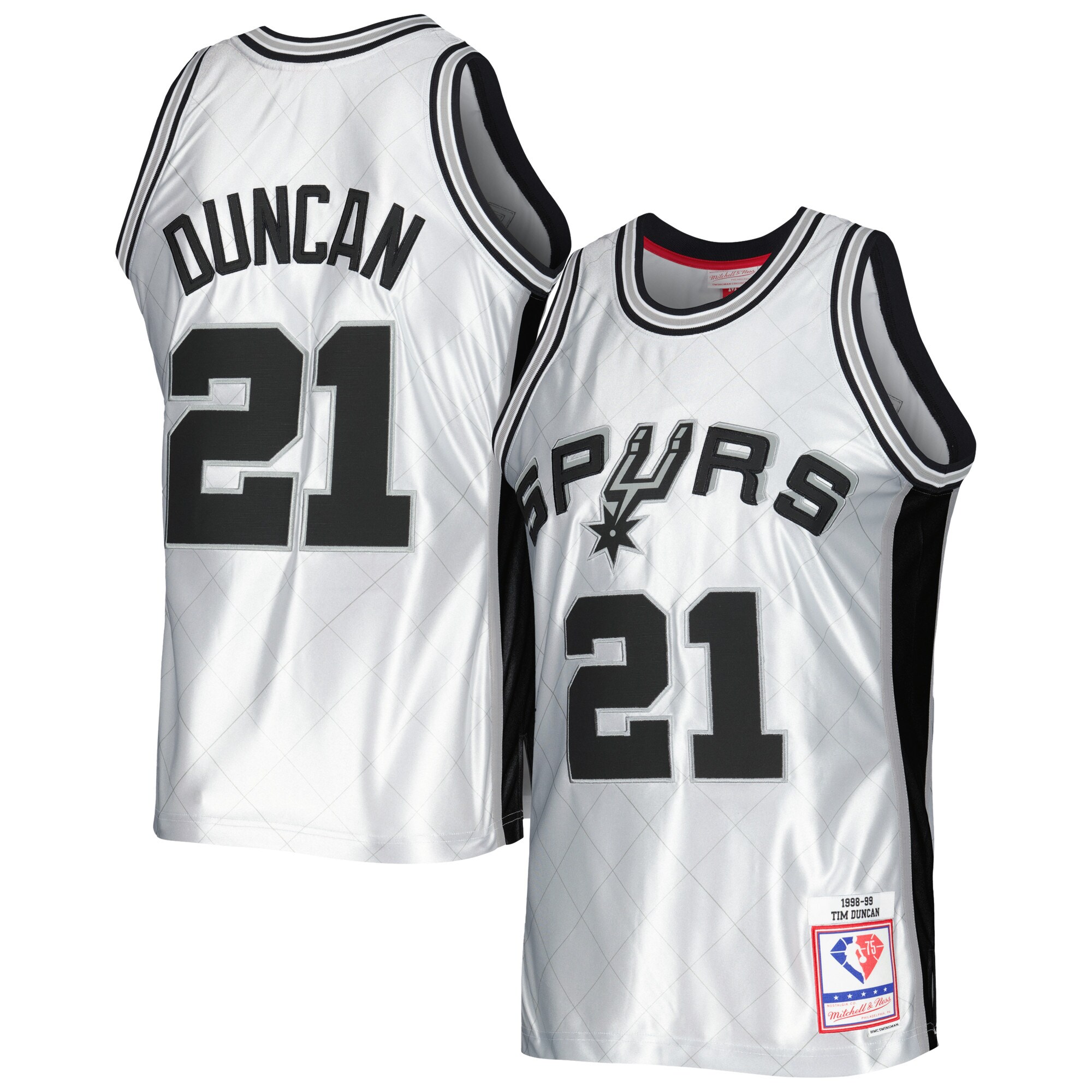 Tim Duncan San Antonio Spurs Mitchell & Ness 1998\/99 Hardwood Classics 75th Anniversary Swingman Jersey - Platinum cheap jerseys for sale - CheapJerseys.Shop