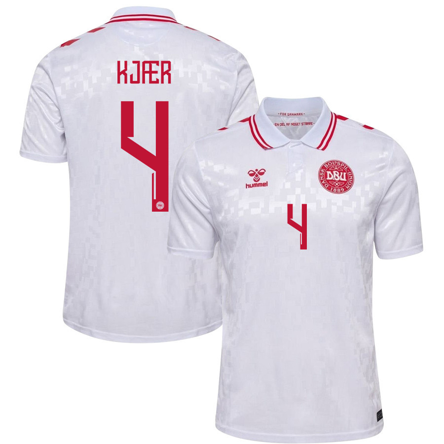 Simon Kjær 4 Denmark National Team 2024/25 Away Men Jersey - White cheap jerseys for sale - CheapJerseys.Shop