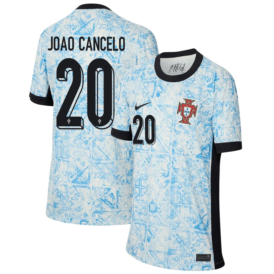 João Cancelo 20 Portugal National Team 2024/25 Away YOUTH Jersey - Cream/Blue cheap jerseys for sale - CheapJerseys.Shop