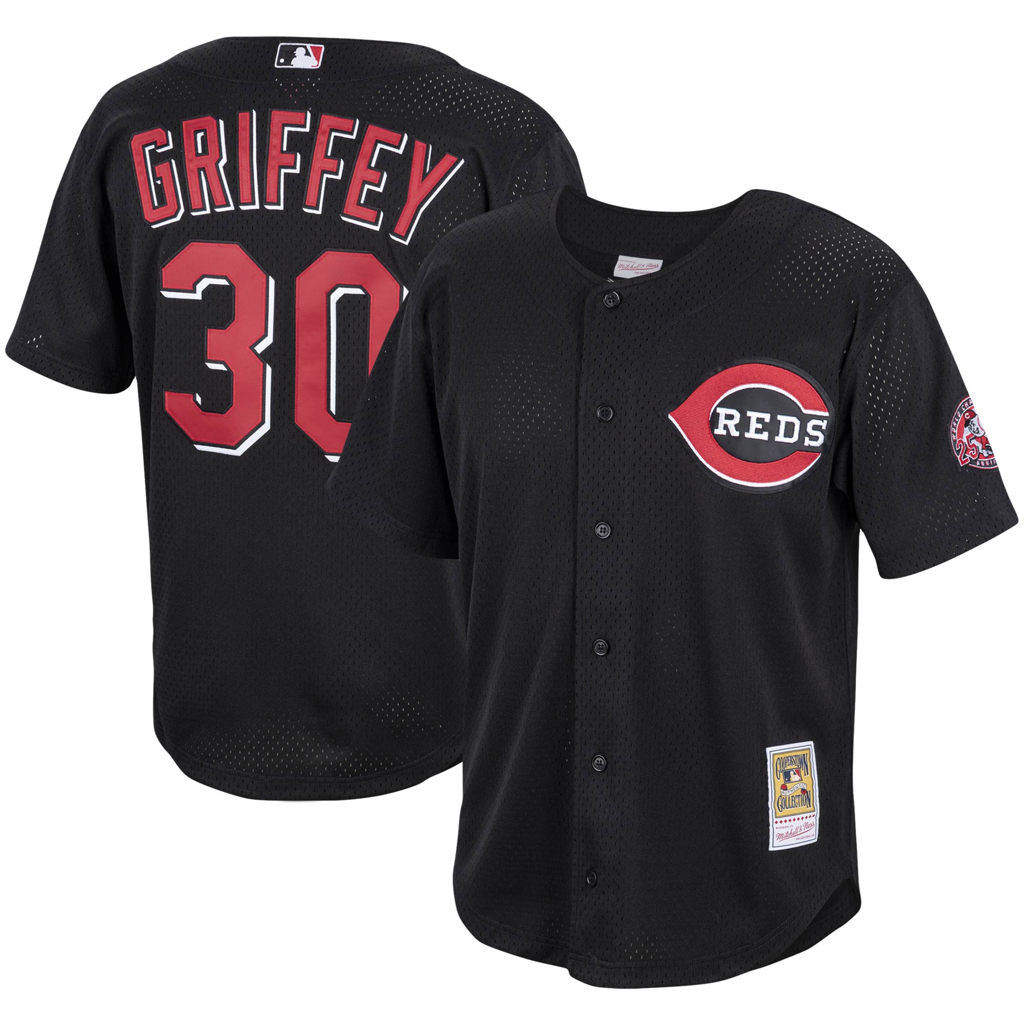 Ken Griffey Jr. Cincinnati Reds Mitchell & Ness Cooperstown Collection Mesh Batting Practice Button-Up Jersey - Black cheap jerseys for sale - CheapJerseys.Shop