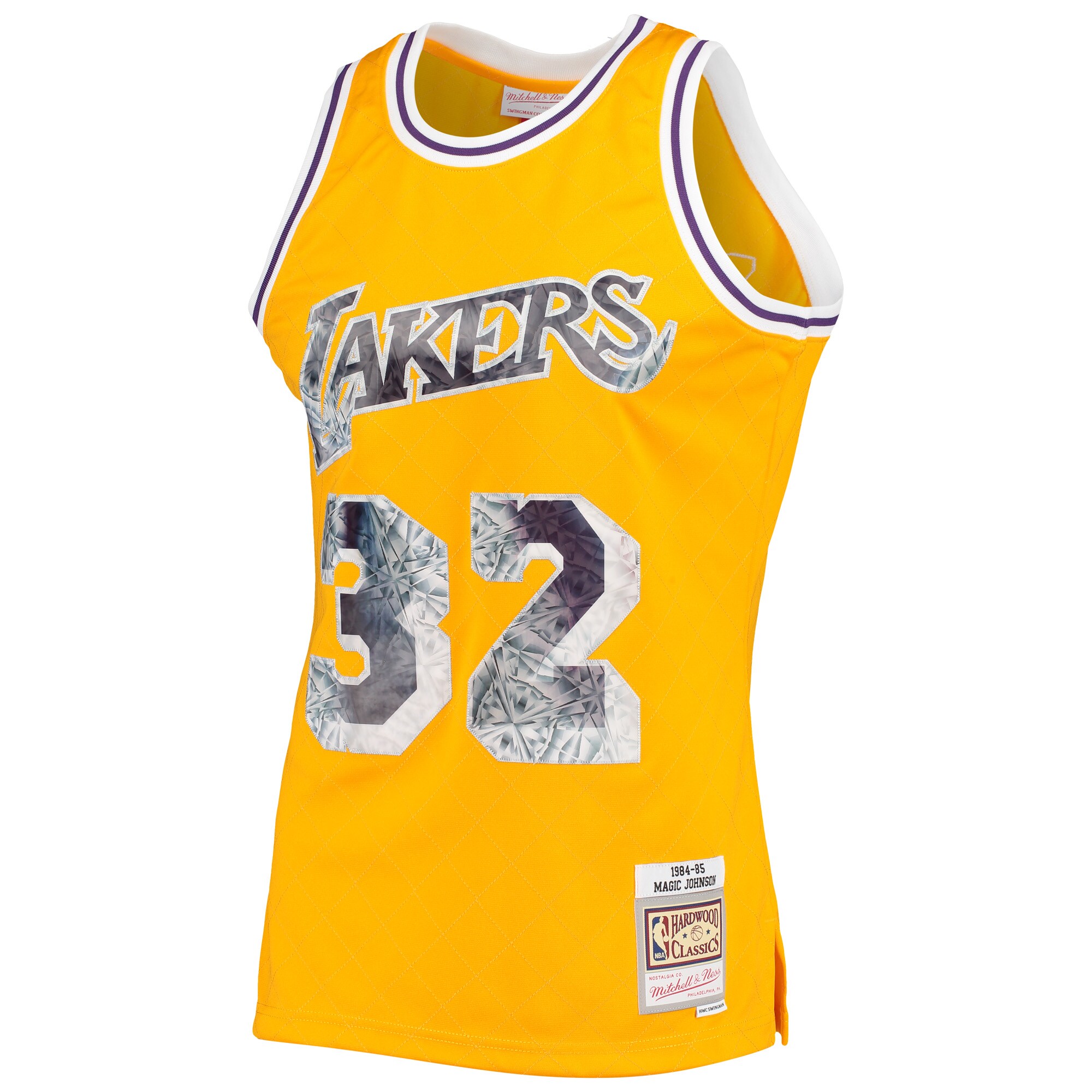 Magic Johnson Los Angeles Lakers Mitchell & Ness 1984\/85 Hardwood Classics 75th Anniversary Diamond Swingman Jersey - Gold cheap jerseys for sale - CheapJerseys.Shop