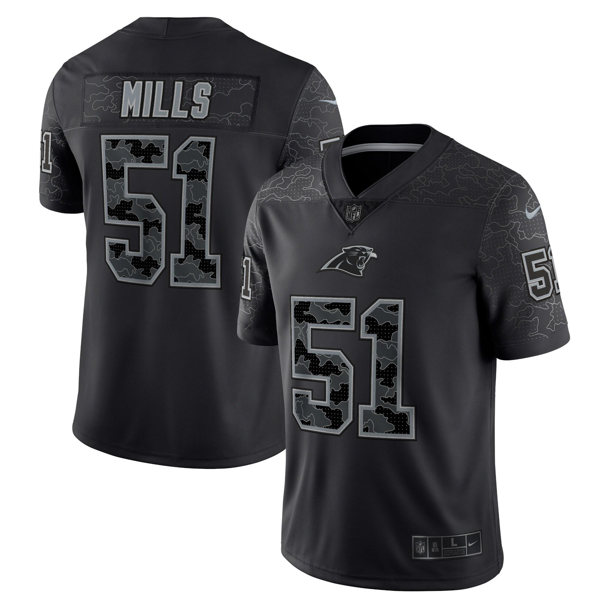 Sam Mills Carolina Panthers Retired Player RFLCTV Limited Jersey - Black cheap jerseys for sale - CheapJerseys.Shop