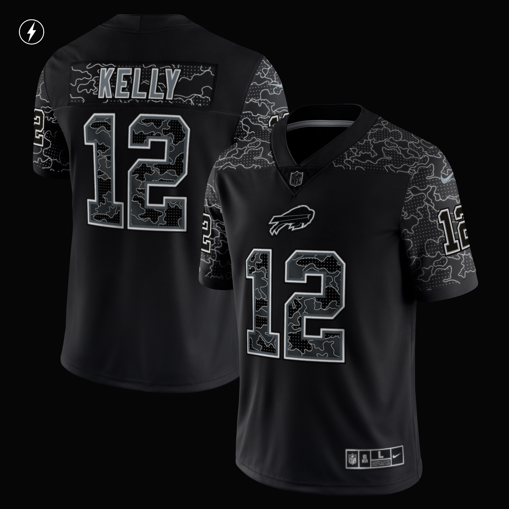 Jim Kelly Buffalo Bills Retired Player RFLCTV Limited Jersey - Black cheap jerseys for sale - CheapJerseys.Shop