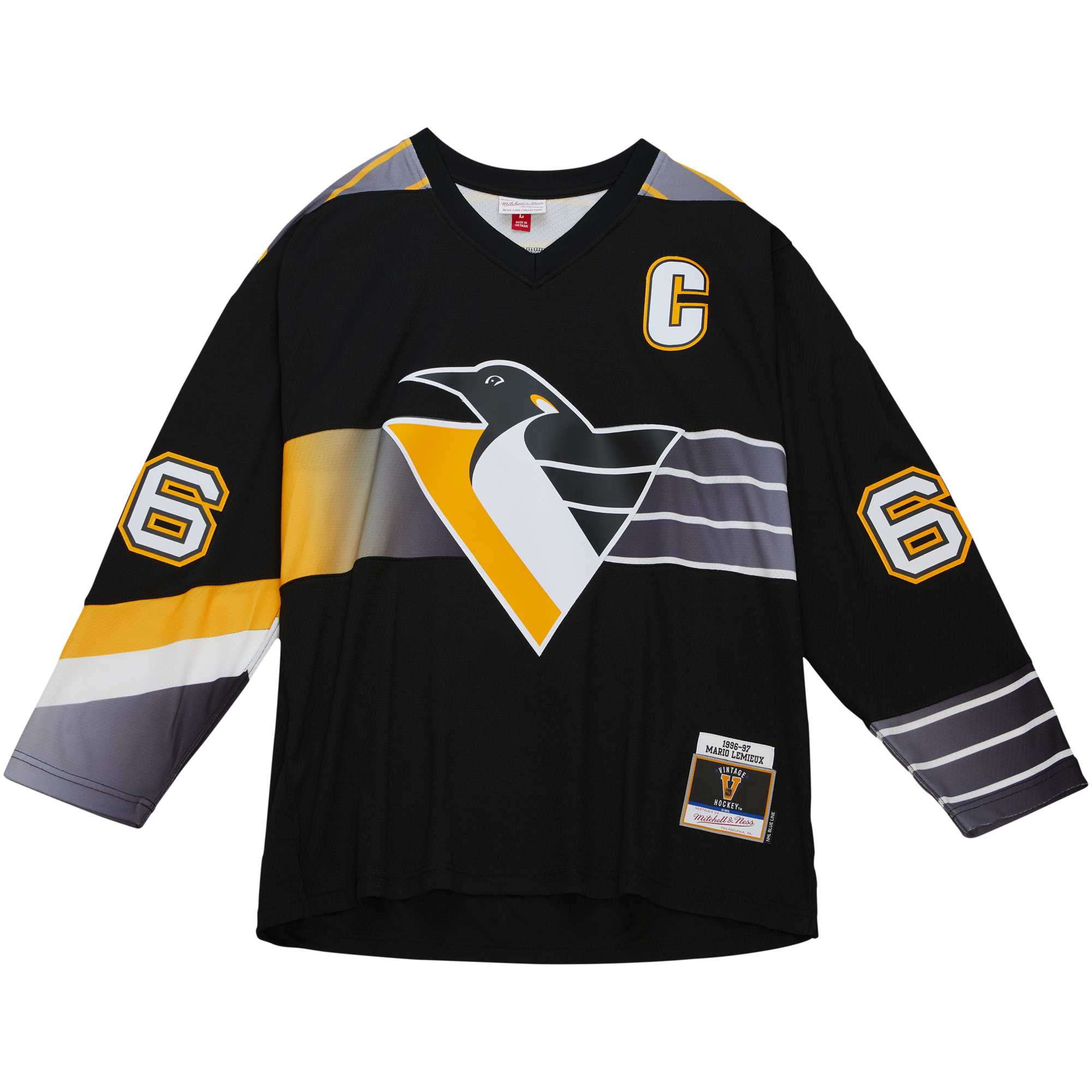 Mario Lemieux Pittsburgh Penguins Mitchell & Ness Captain's Patch 1996\/97 Blue Line Player Jersey - Black cheap jerseys for sale - CheapJerseys.Shop