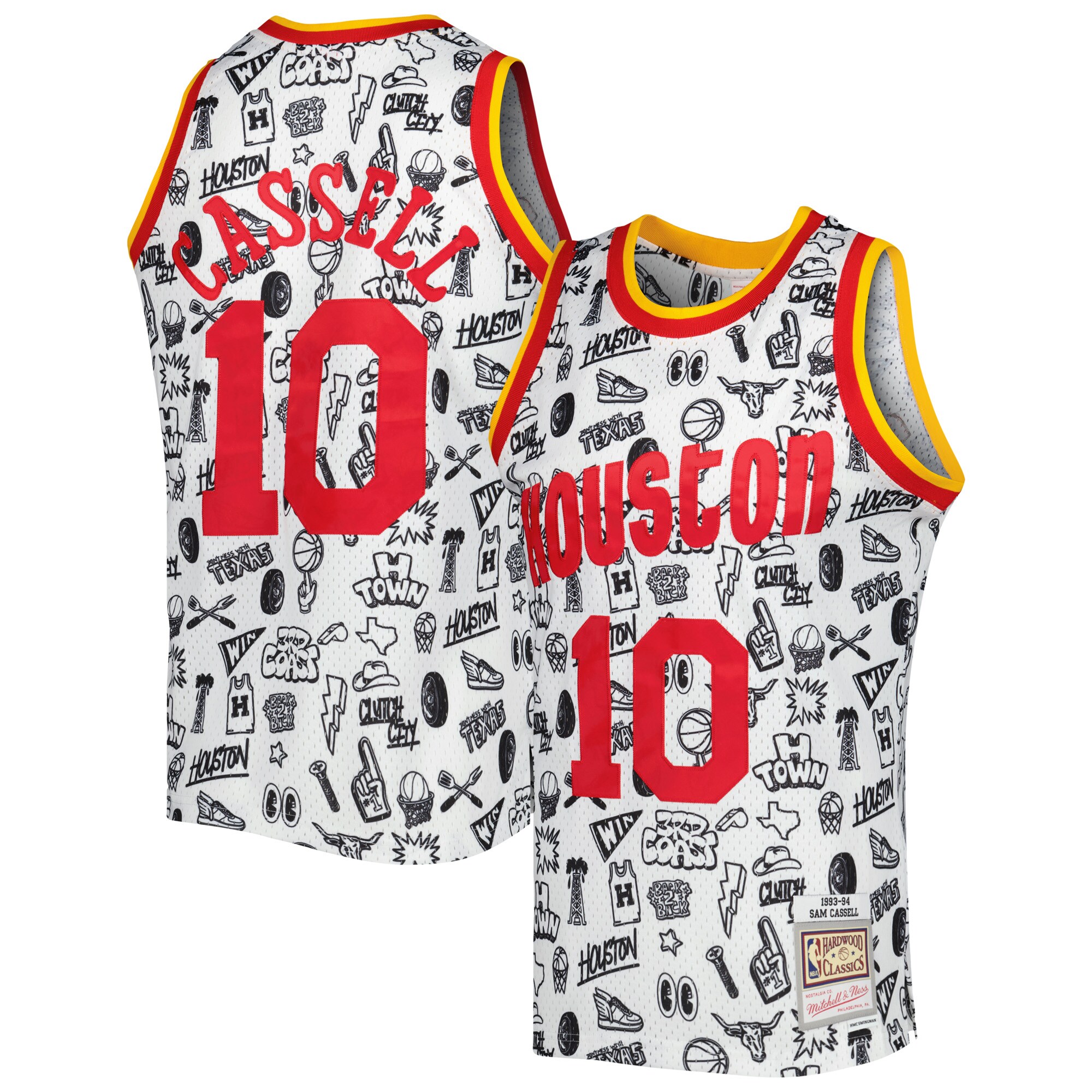 Sam Cassell Houston Rockets Mitchell & Ness 1993\/94 Hardwood Classics Doodle Swingman Jersey - White cheap jerseys for sale - CheapJerseys.Shop