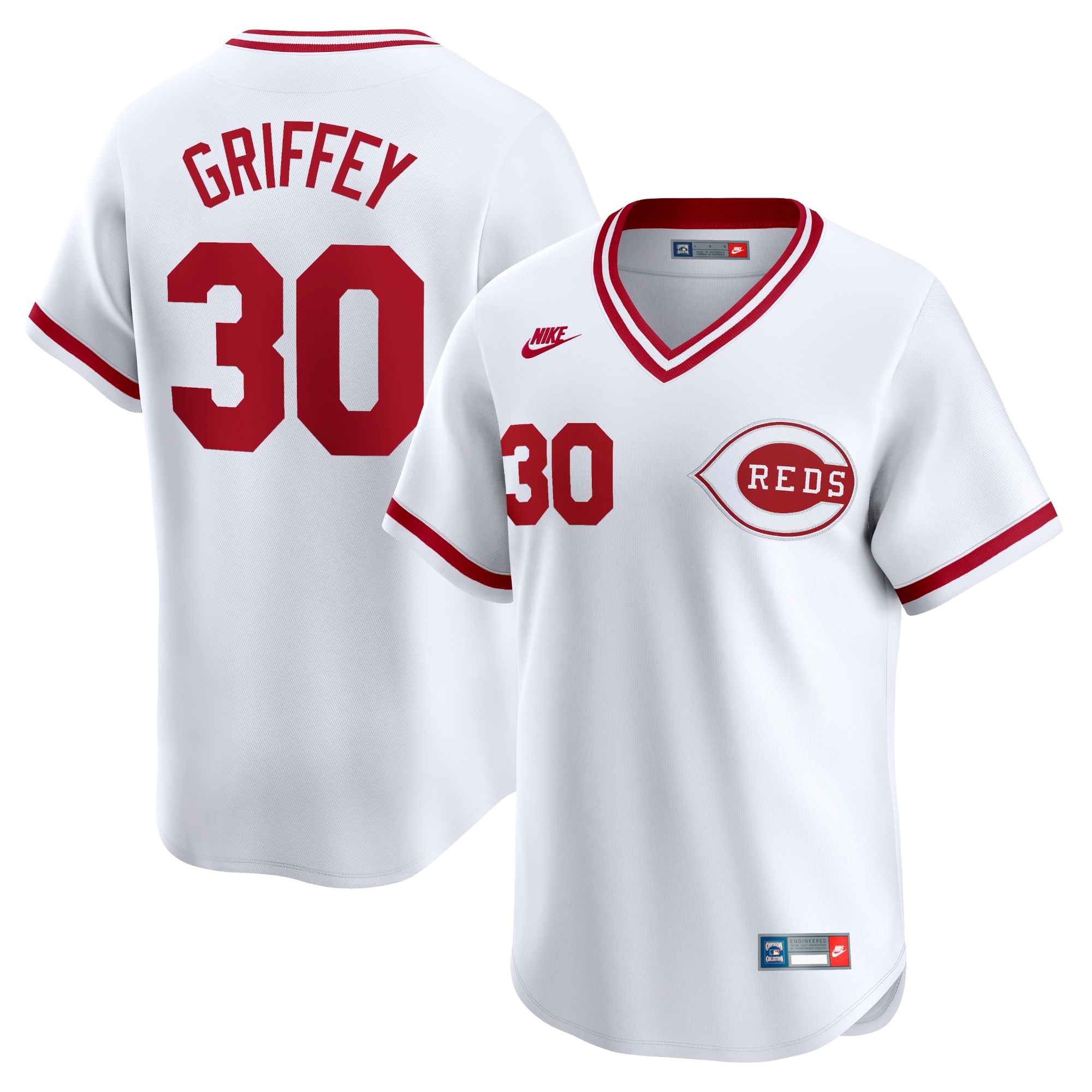 Ken Griffey Cincinnati Reds Throwback Cooperstown Limited Jersey - White cheap jerseys for sale - CheapJerseys.Shop