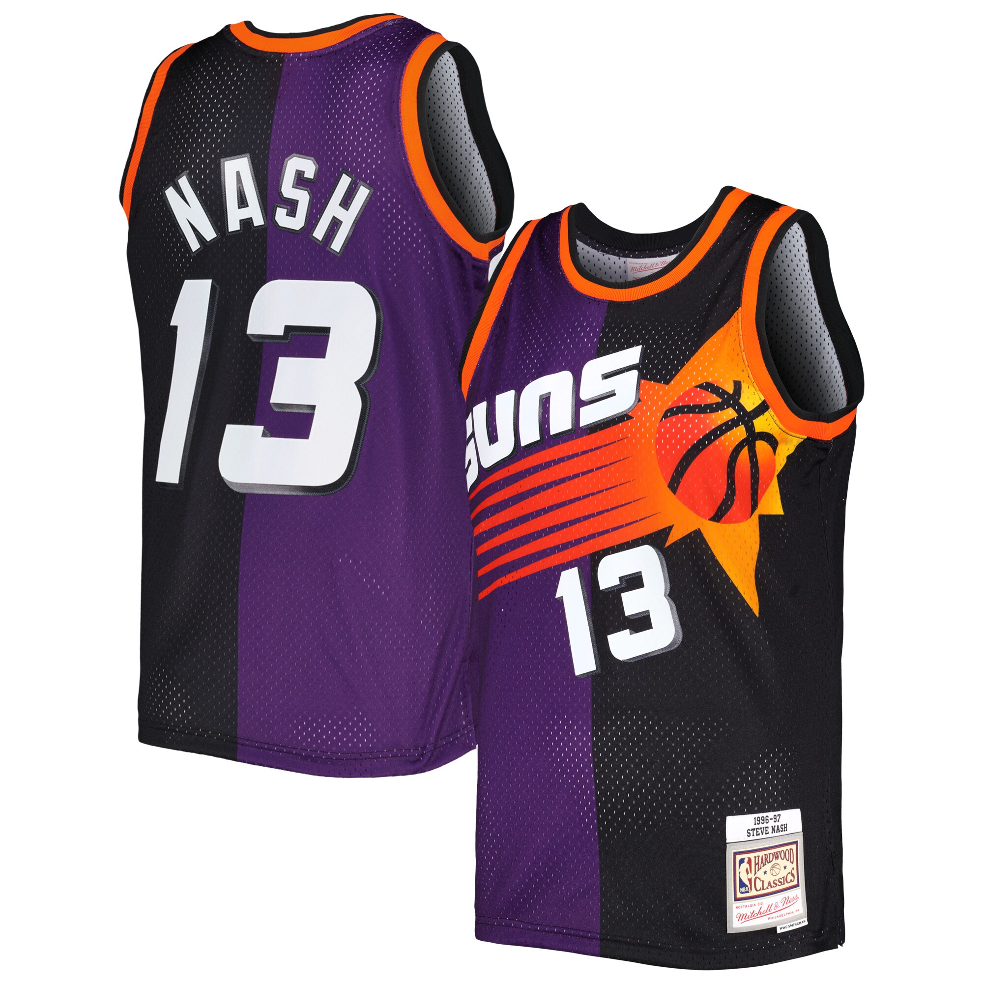Steve Nash Phoenix Suns Mitchell & Ness Hardwood Classics 1996\/97 Split Swingman Jersey - Purple\/Black cheap jerseys for sale - CheapJerseys.Shop