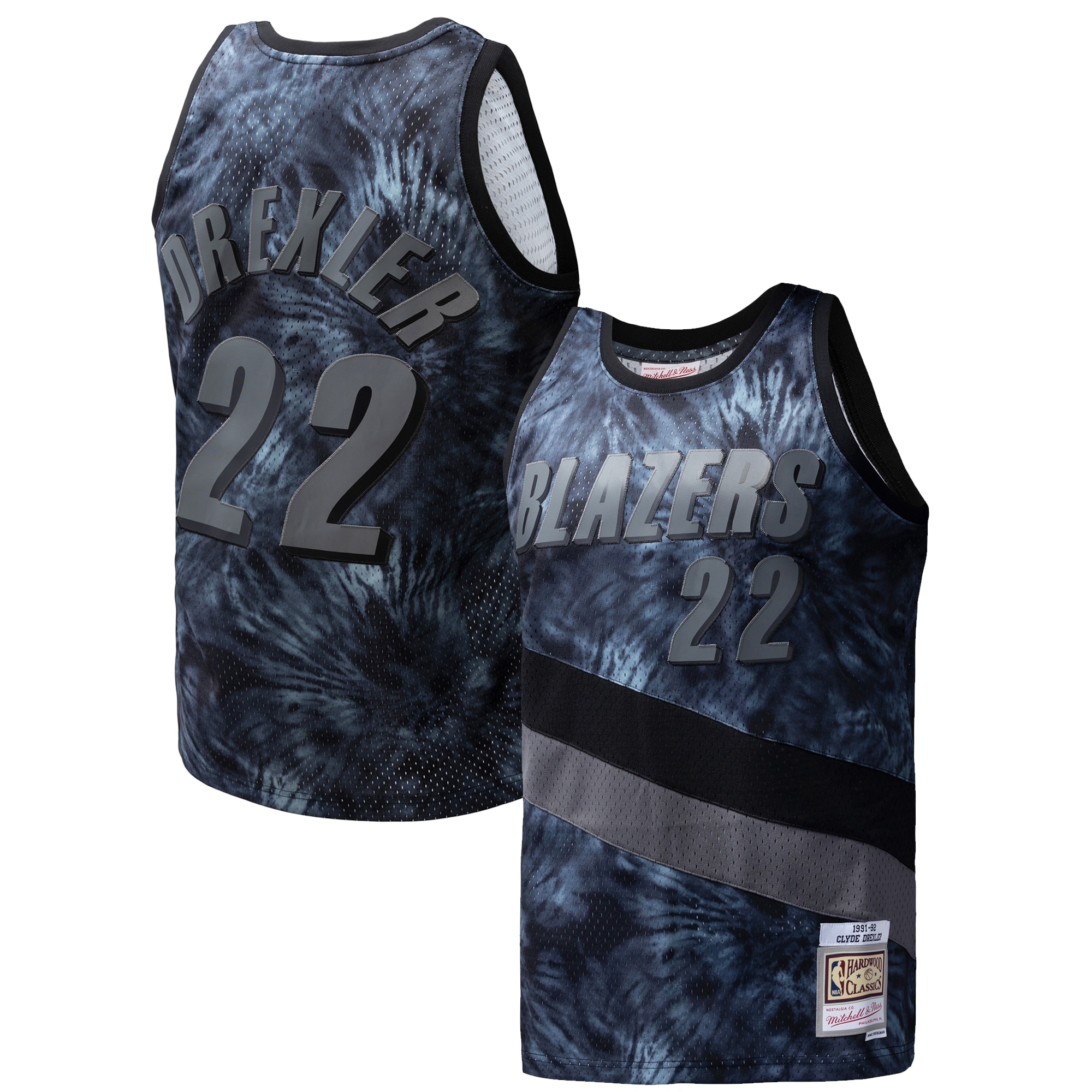 Clyde Drexler Portland Trail Blazers Mitchell & Ness Hardwood Classics 1991\/92 Tie-Dye Swingman Jersey - Black cheap jerseys for sale - CheapJerseys.Shop