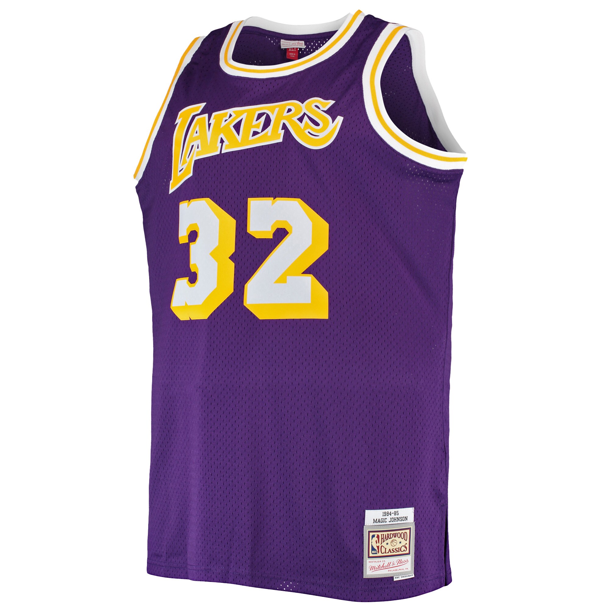 Magic Johnson Los Angeles Lakers Mitchell & Ness Big & Tall 1984\/85 Hardwood Classics Swingman Jersey - Purple cheap jerseys for sale - CheapJerseys.Shop