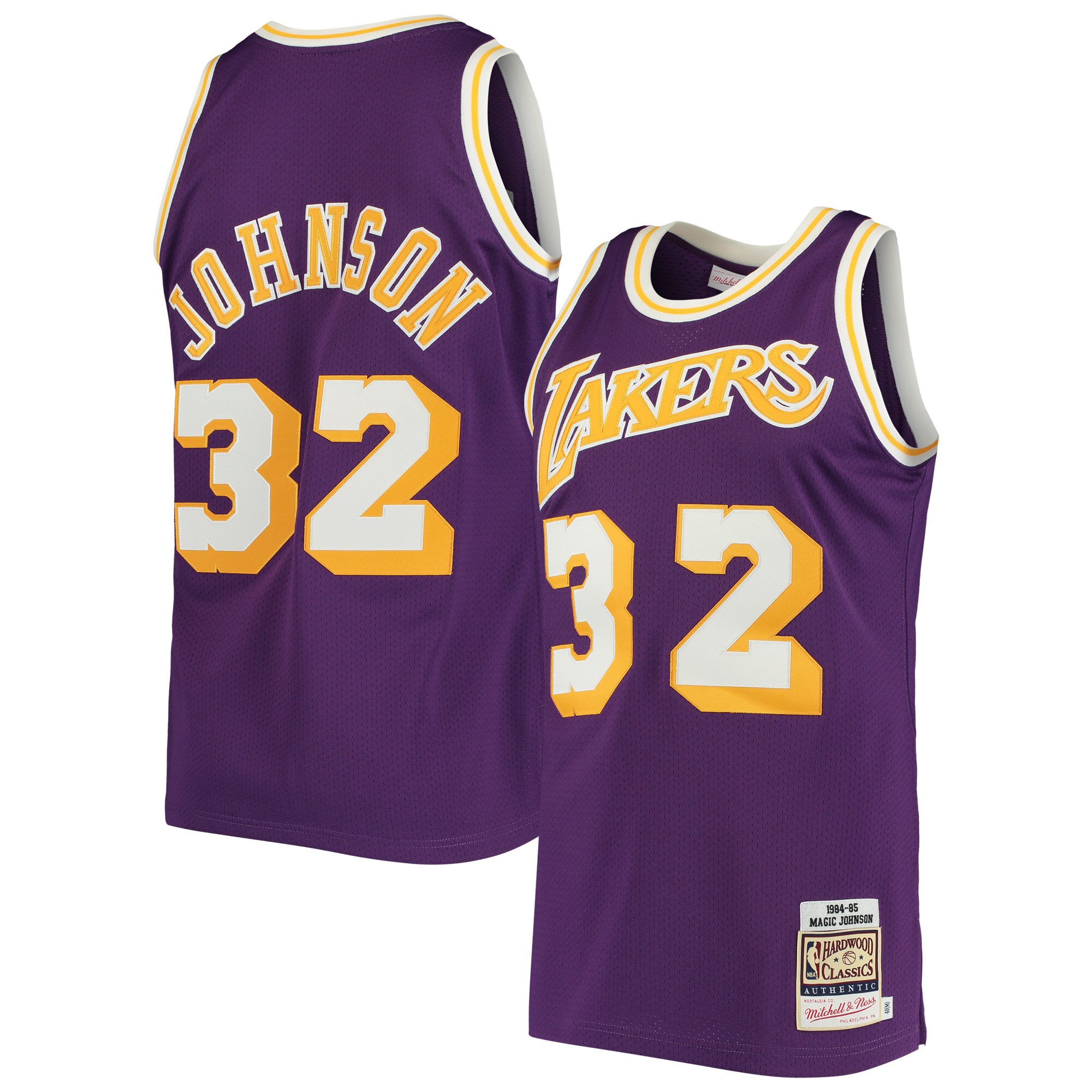 Magic Johnson Los Angeles Lakers Mitchell & Ness 1984\/85 Hardwood Classics Authentic Jersey - Purple cheap jerseys for sale - CheapJerseys.Shop