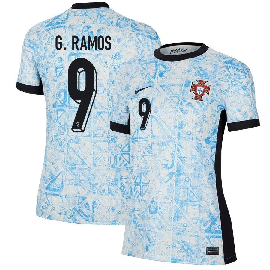 Gonçalo Ramos 9 Portugal National Team 2024/25 Away WOMEN Jersey - Cream/Blue cheap jerseys for sale - CheapJerseys.Shop