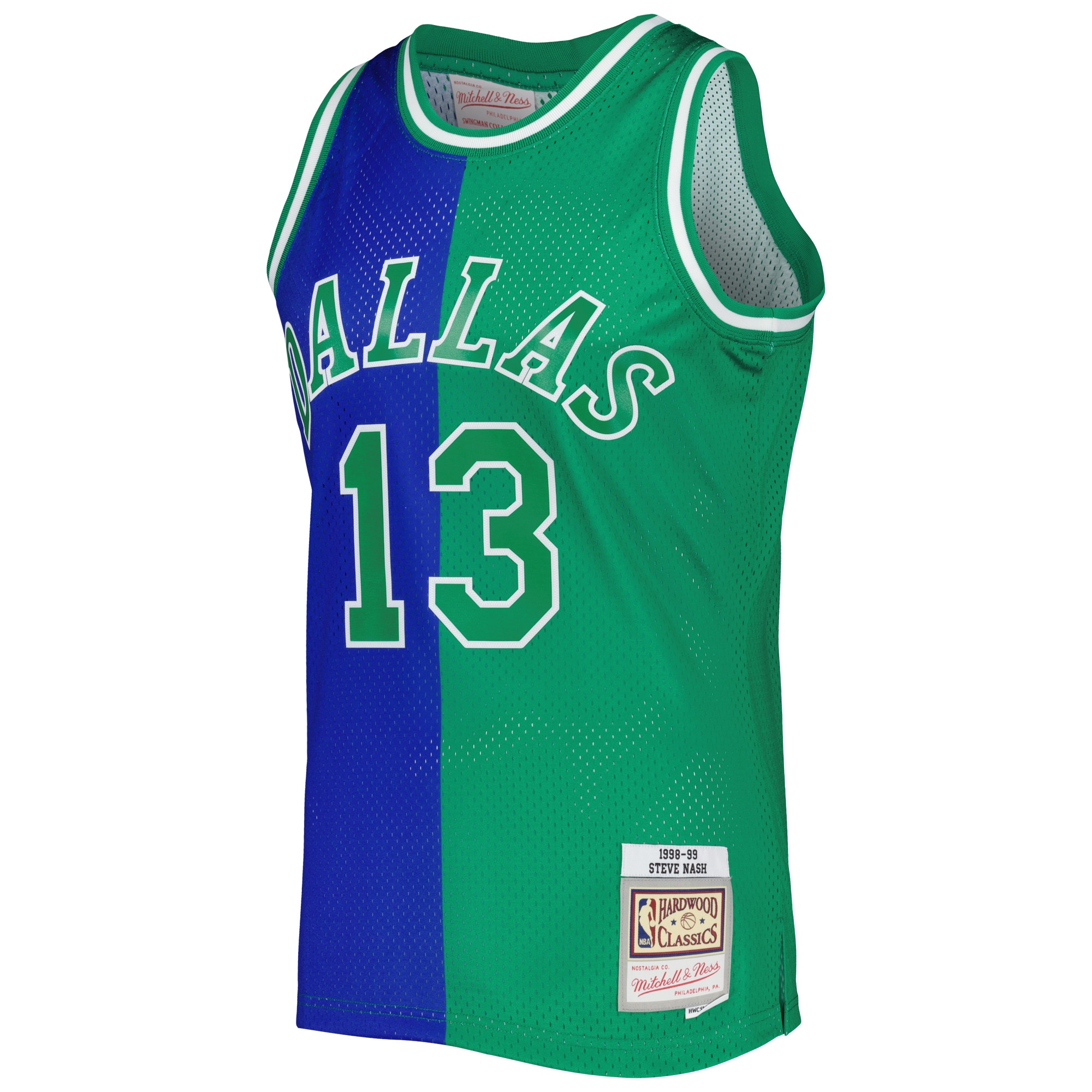 Steve Nash Dallas Mavericks Mitchell & Ness Hardwood Classics 1998\/99 Split Swingman Jersey - Blue\/Green cheap jerseys for sale - CheapJerseys.Shop