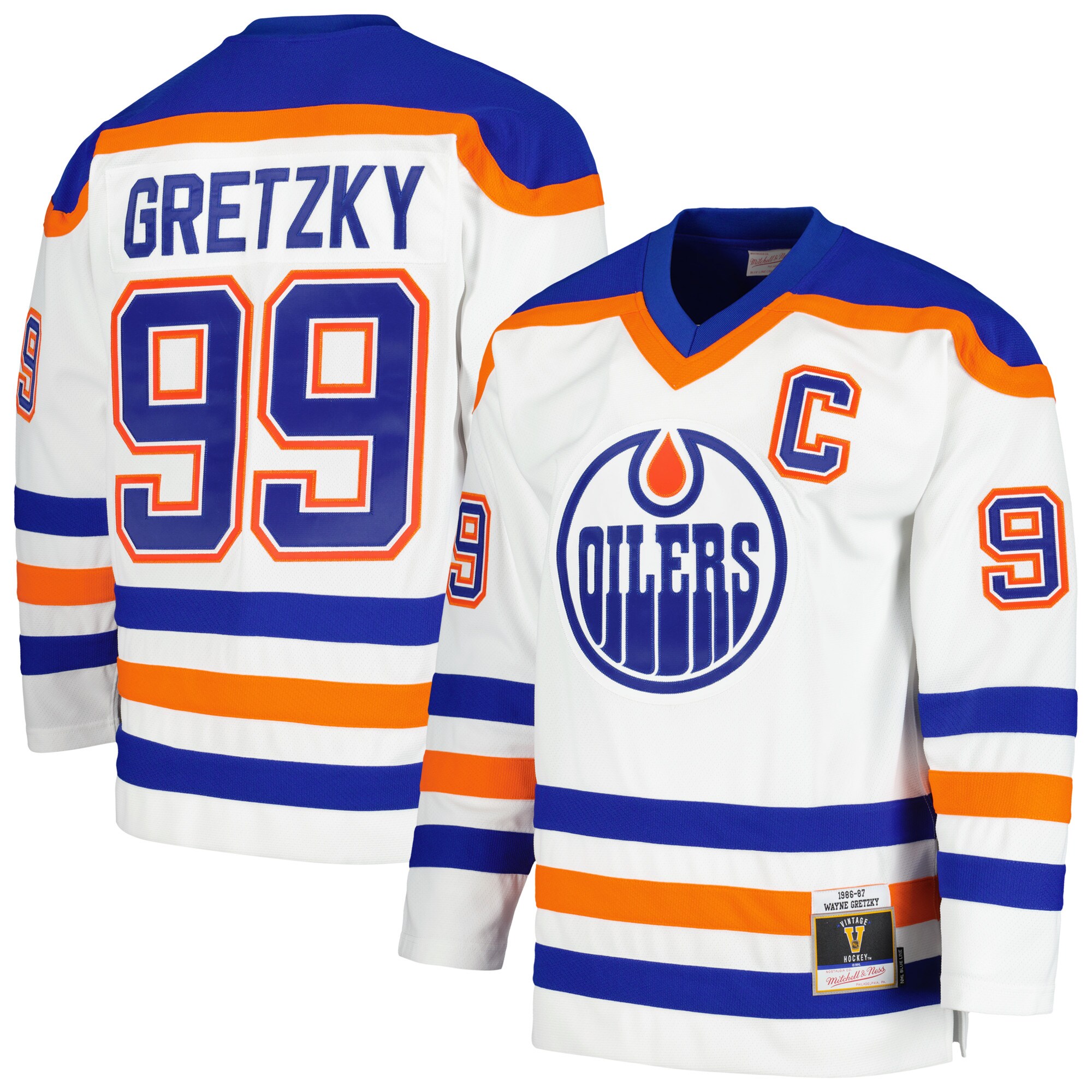Wayne Gretzky Edmonton Oilers Mitchell & Ness 1986\/87 Blue Line Player Jersey - White cheap jerseys for sale - CheapJerseys.Shop