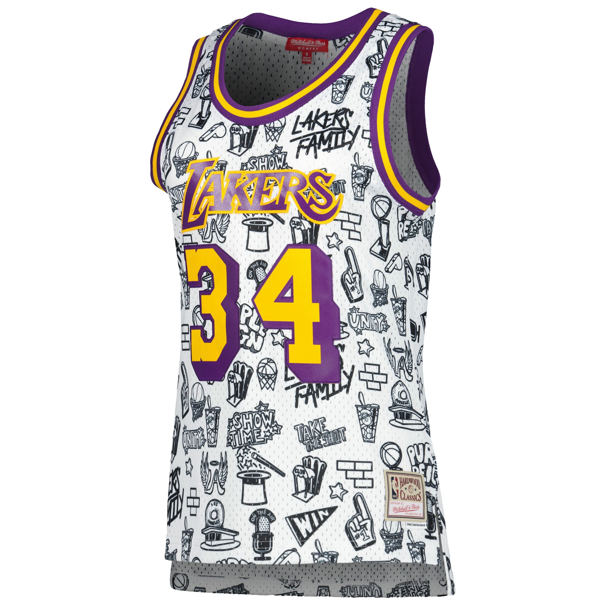 Shaquille O'Neal Los Angeles Lakers Mitchell & Ness Women's 1996 Doodle Swingman Jersey - White cheap jerseys for sale - CheapJerseys.Shop