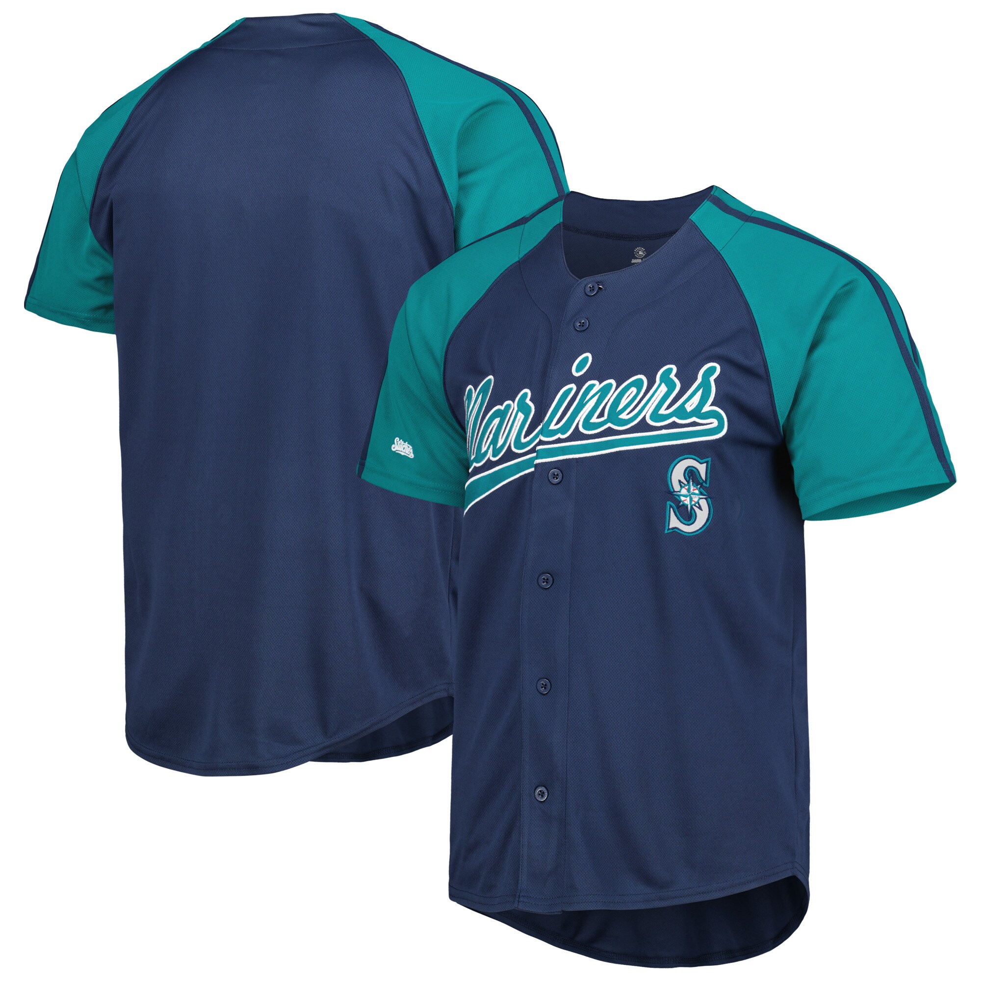 Seattle Mariners Stitches Button-Down Raglan Fashion Jersey - Navy cheap jerseys for sale - CheapJerseys.Shop