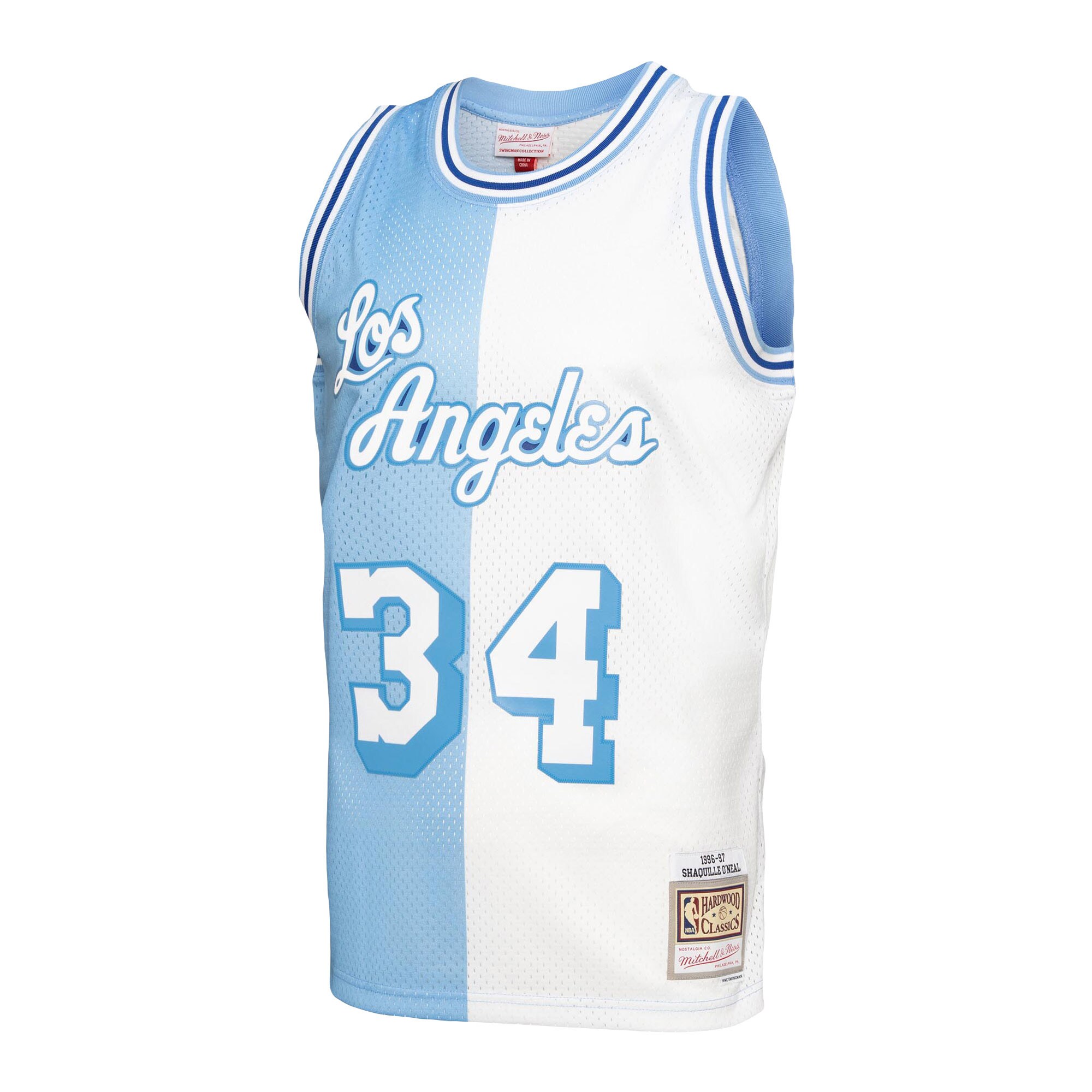 Shaquille O'Neal Los Angeles Lakers Mitchell & Ness Big & Tall Hardwood Classics 1996\/97 Split Swingman Jersey - Powder Blue\/White cheap jerseys for sale - CheapJerseys.Shop