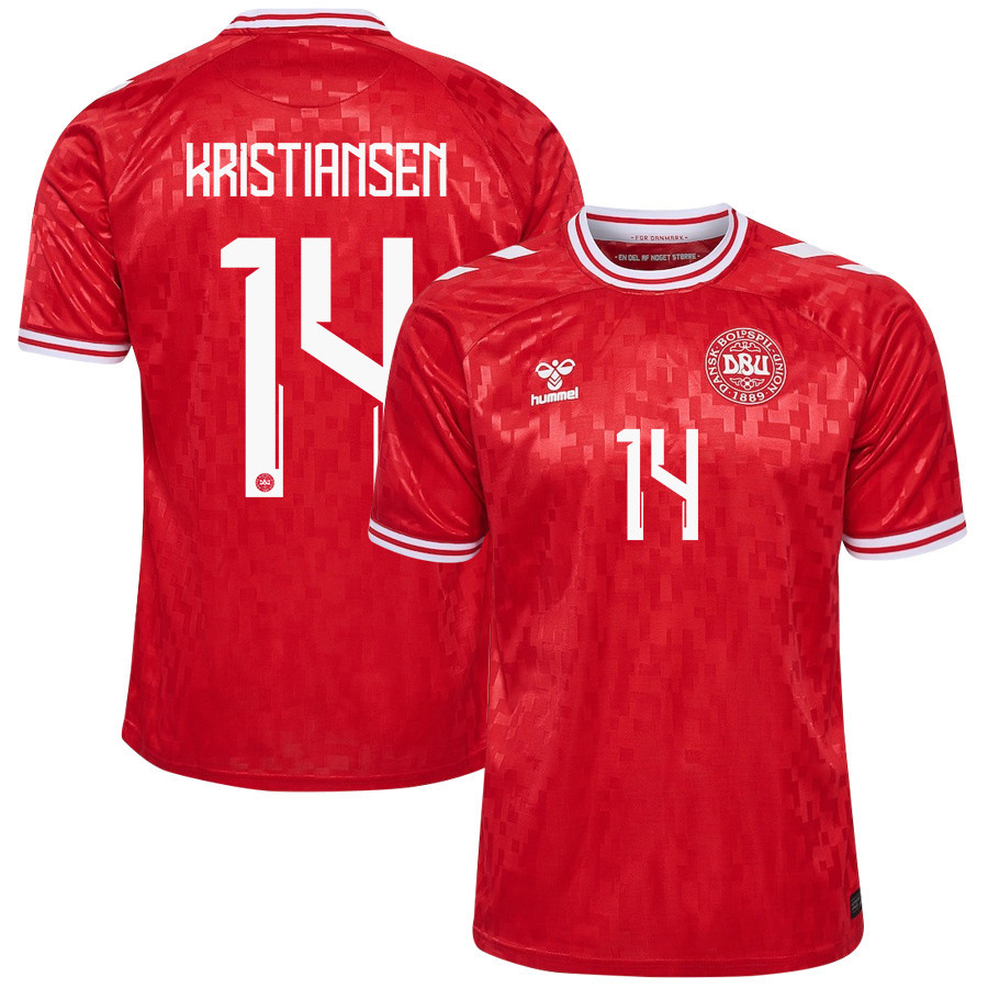 Victor Kristiansen 14 Denmark National Team 2024/25 Home Men Jersey - Red cheap jerseys for sale - CheapJerseys.Shop