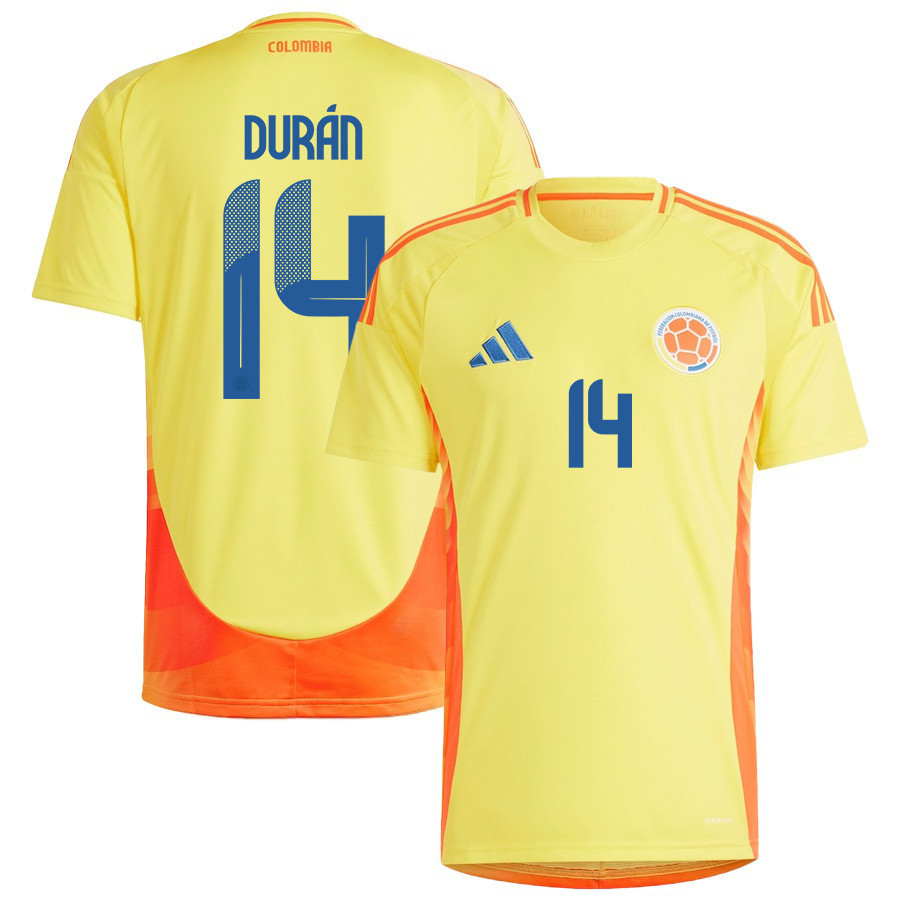 Jhon Durán 14 Colombia National Team 2024/25 Home Men Jersey - Yellow cheap jerseys for sale - CheapJerseys.Shop