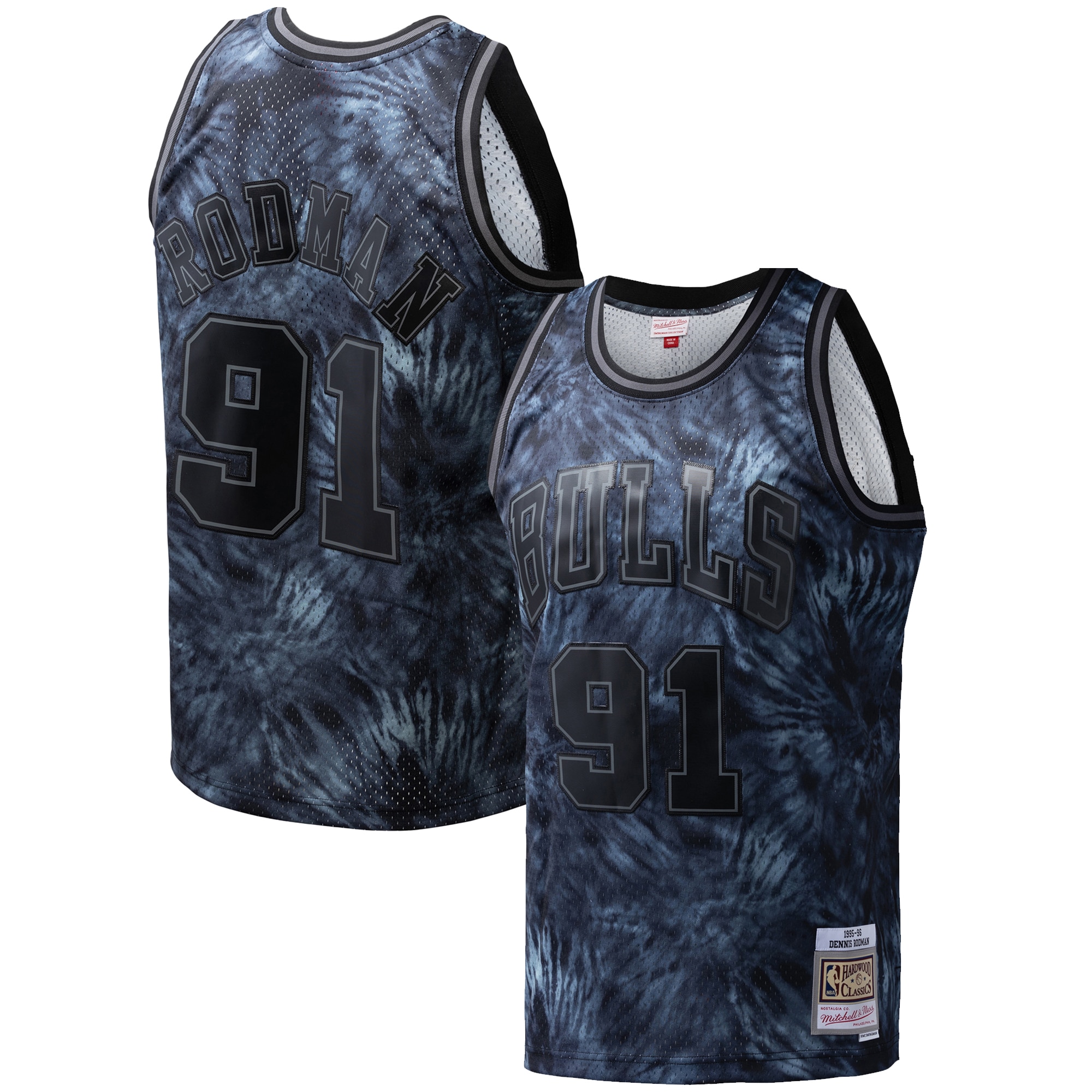 Dennis Rodman Chicago Bulls Mitchell & Ness Hardwood Classics 1995\/96 Tie-Dye Swingman Jersey - Black cheap jerseys for sale - CheapJerseys.Shop