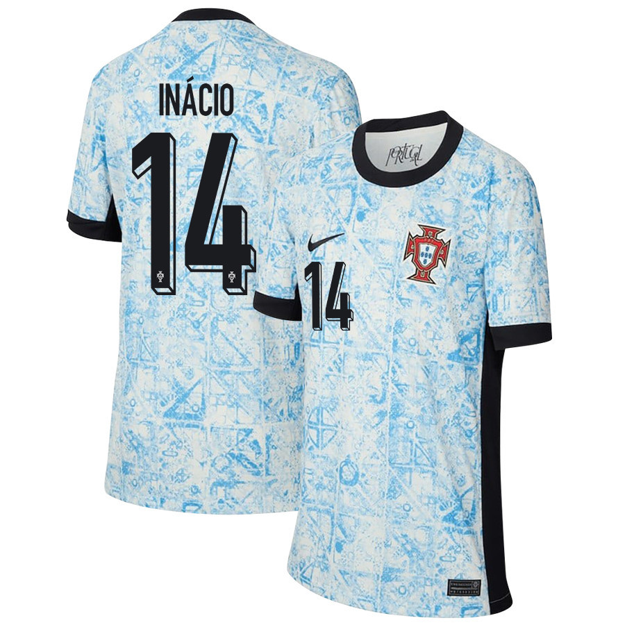 Gonçalo Inácio 14 Portugal National Team 2024/25 Away YOUTH Jersey - Cream/Blue cheap jerseys for sale - CheapJerseys.Shop