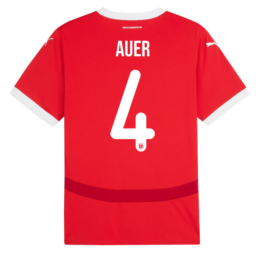 Jonas Auer 4 Austria National Team 2024/25 Home Men Jersey - Red cheap jerseys for sale - CheapJerseys.Shop