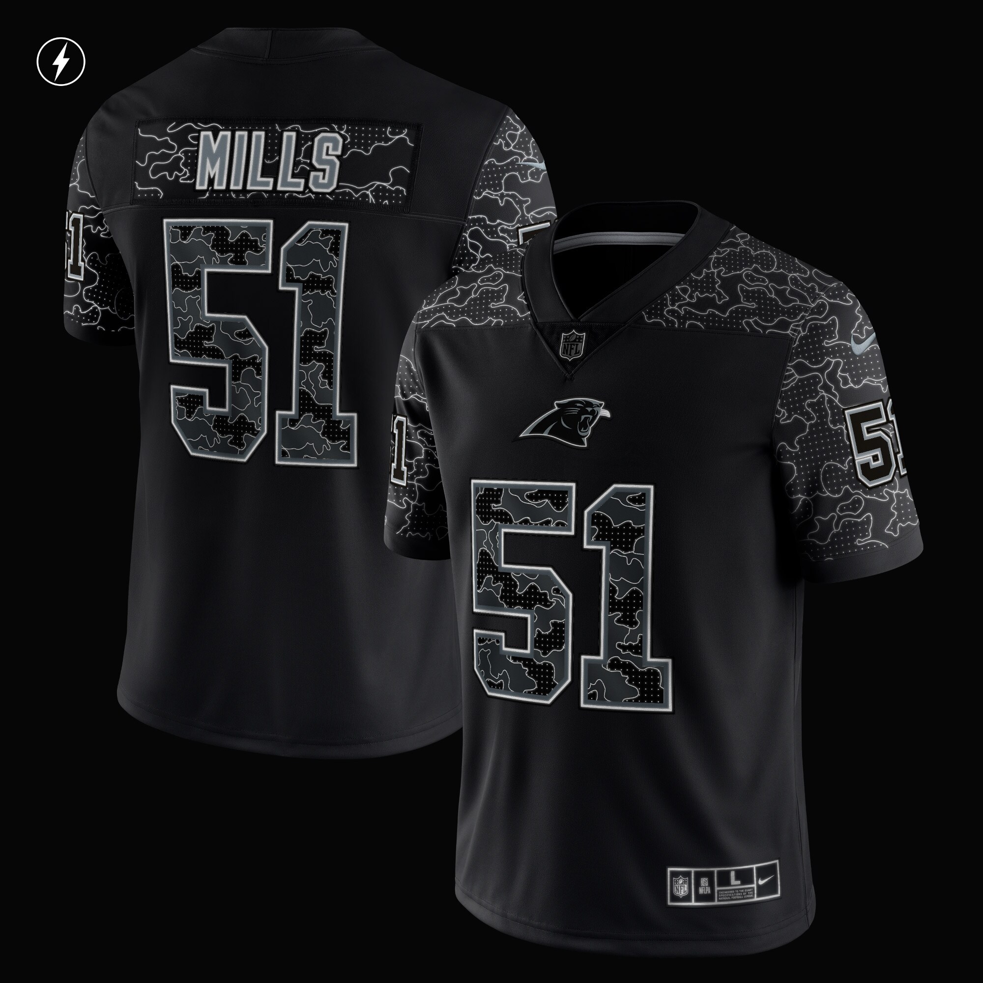 Sam Mills Carolina Panthers Retired Player RFLCTV Limited Jersey - Black cheap jerseys for sale - CheapJerseys.Shop