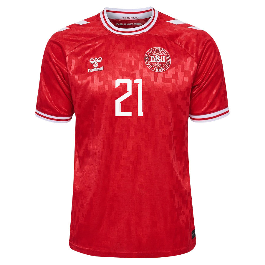 Anders Dreyer 21 Denmark National Team 2024/25 Home Men Jersey - Red cheap jerseys for sale - CheapJerseys.Shop