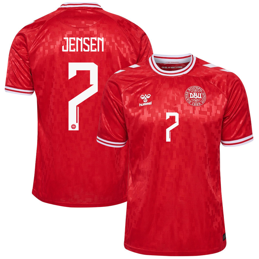 Mathias Jensen 7 Denmark National Team 2024/25 Home Men Jersey - Red cheap jerseys for sale - CheapJerseys.Shop