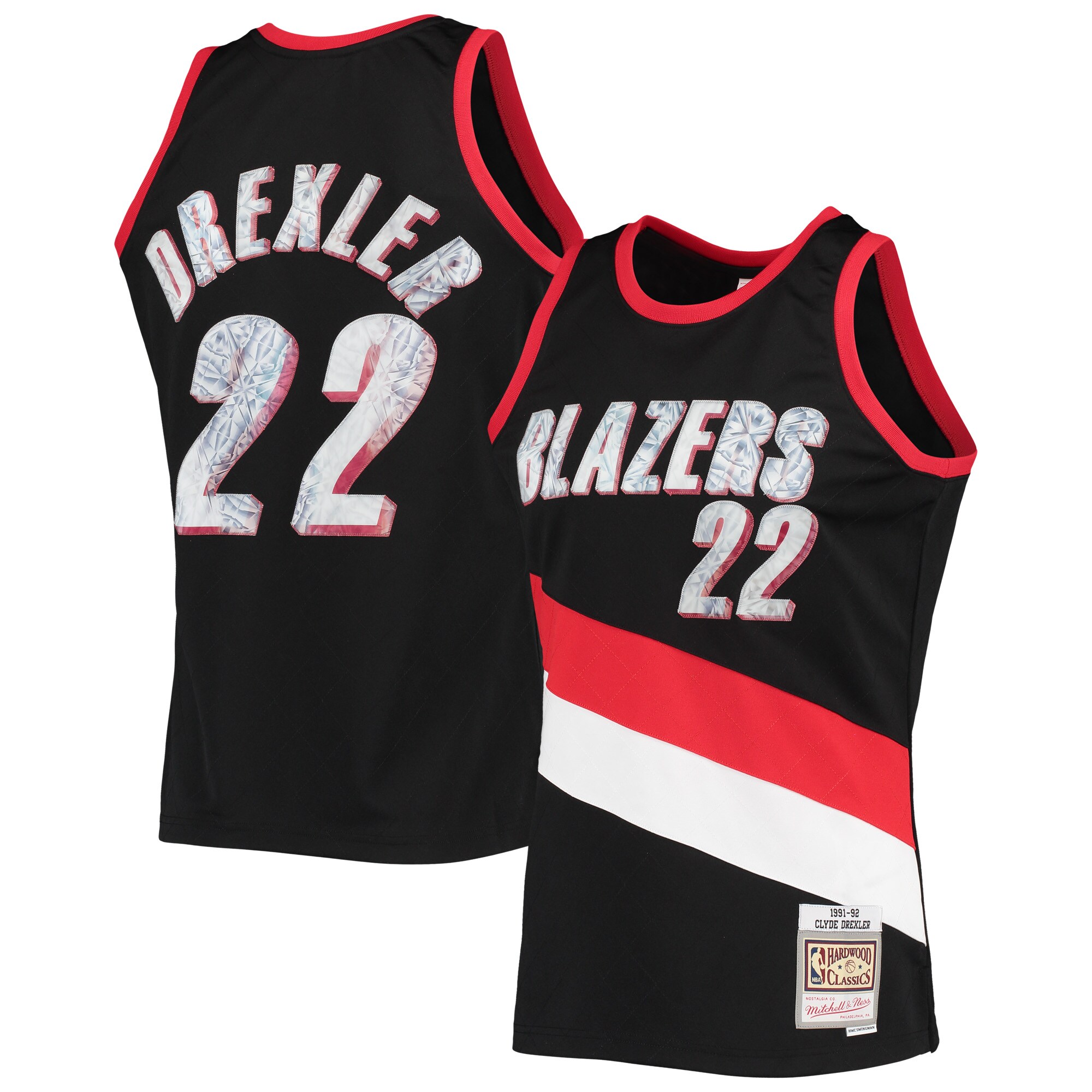 Clyde Drexler Portland Trail Blazers Mitchell & Ness 1991\/92 Hardwood Classics 75th Anniversary Diamond Swingman Jersey - Black cheap jerseys for sale - CheapJerseys.Shop