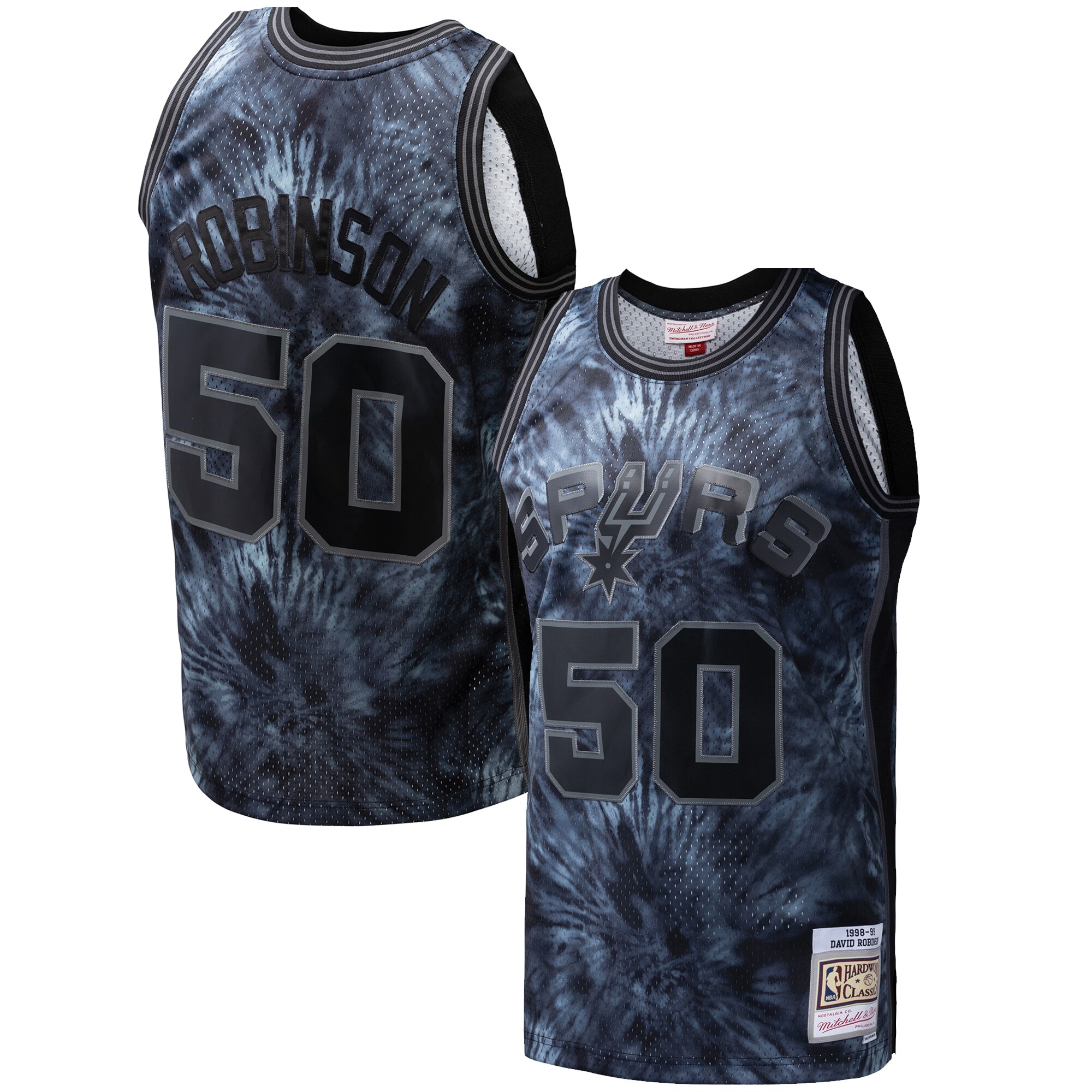 David Robinson San Antonio Spurs Mitchell & Ness Hardwood Classics 1998\/99 Tie-Dye Swingman Jersey - Black cheap jerseys for sale - CheapJerseys.Shop