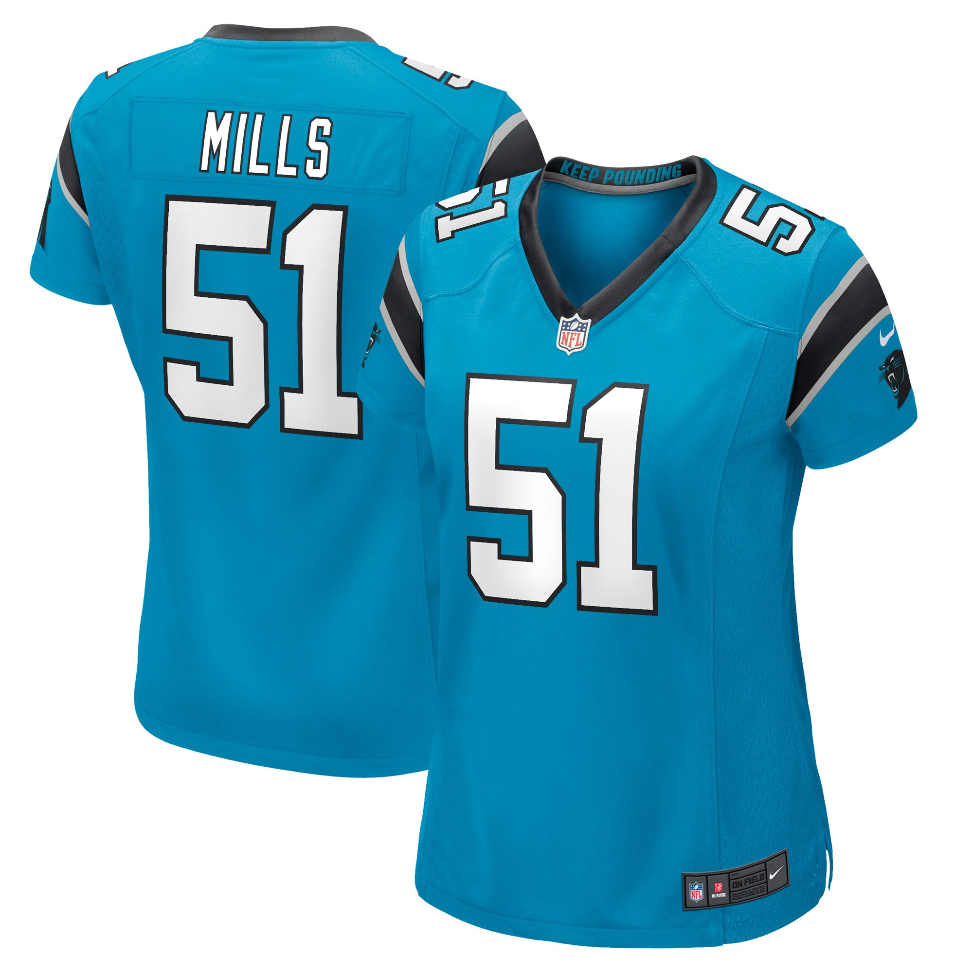 Sam Mills Carolina Panthers Women's Retired Player Jersey - Blue cheap jerseys for sale - CheapJerseys.Shop