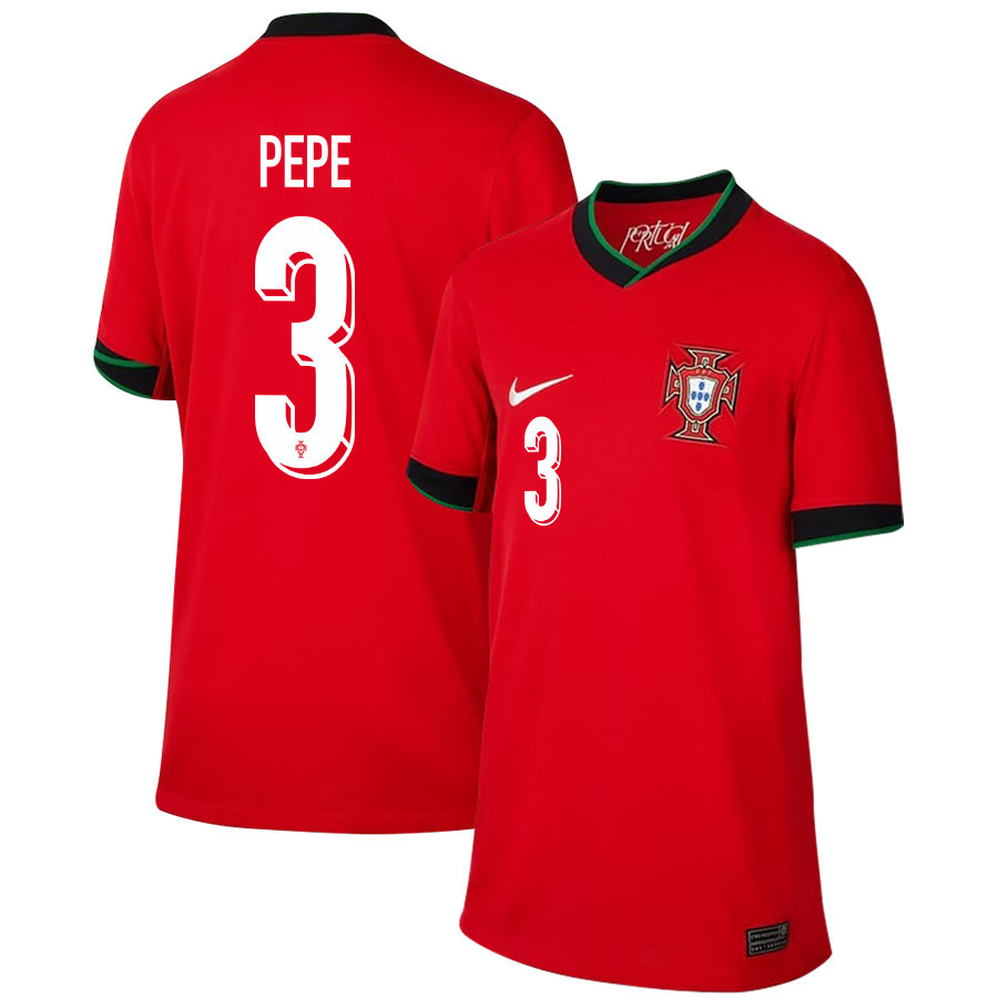 Pepe 3 Portugal National Team 2024/25 Home YOUTH Jersey - Red cheap jerseys for sale - CheapJerseys.Shop