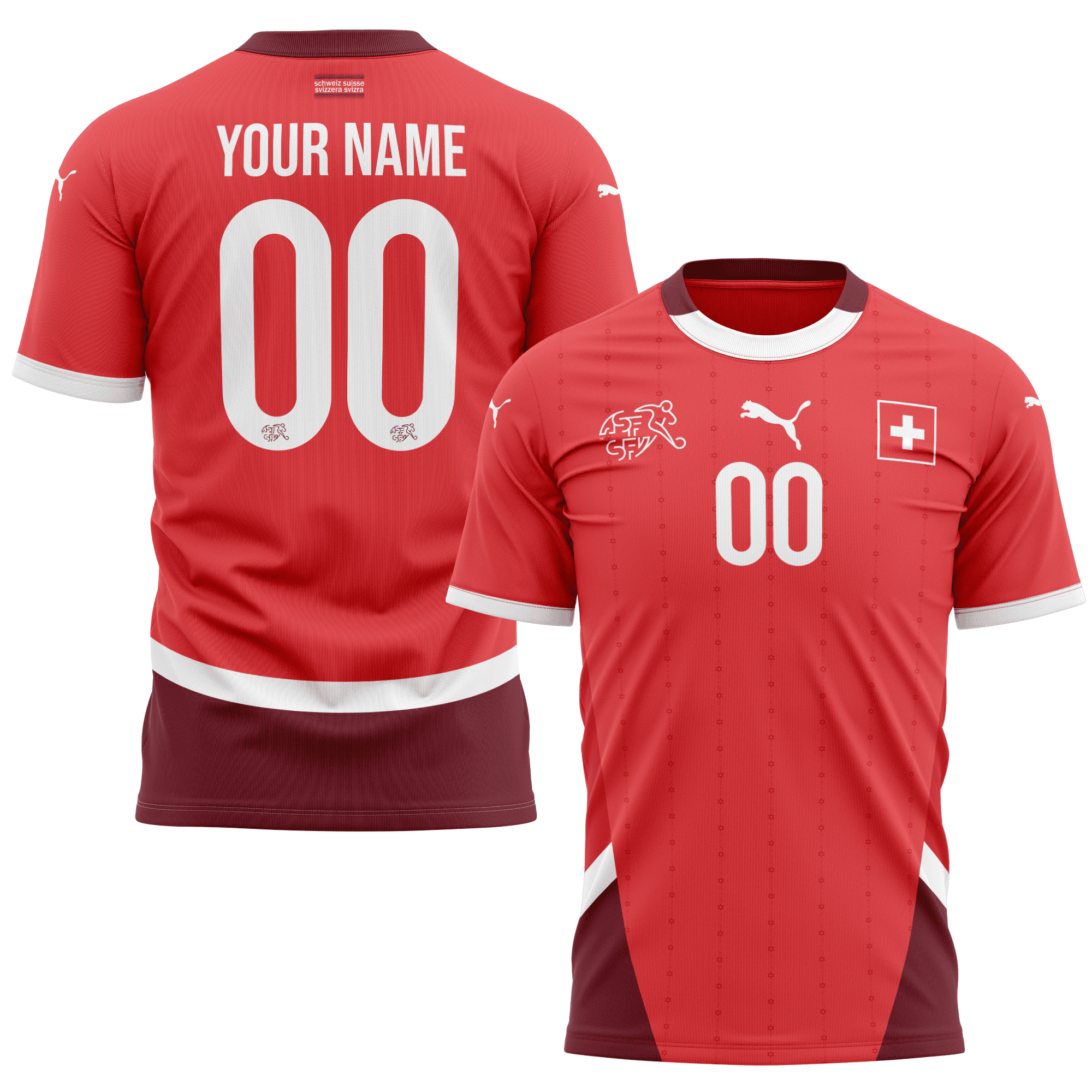 Switzerland National Team 2024 Home Kits Custom AOP T-shirt - Red cheap jerseys for sale - CheapJerseys.Shop
