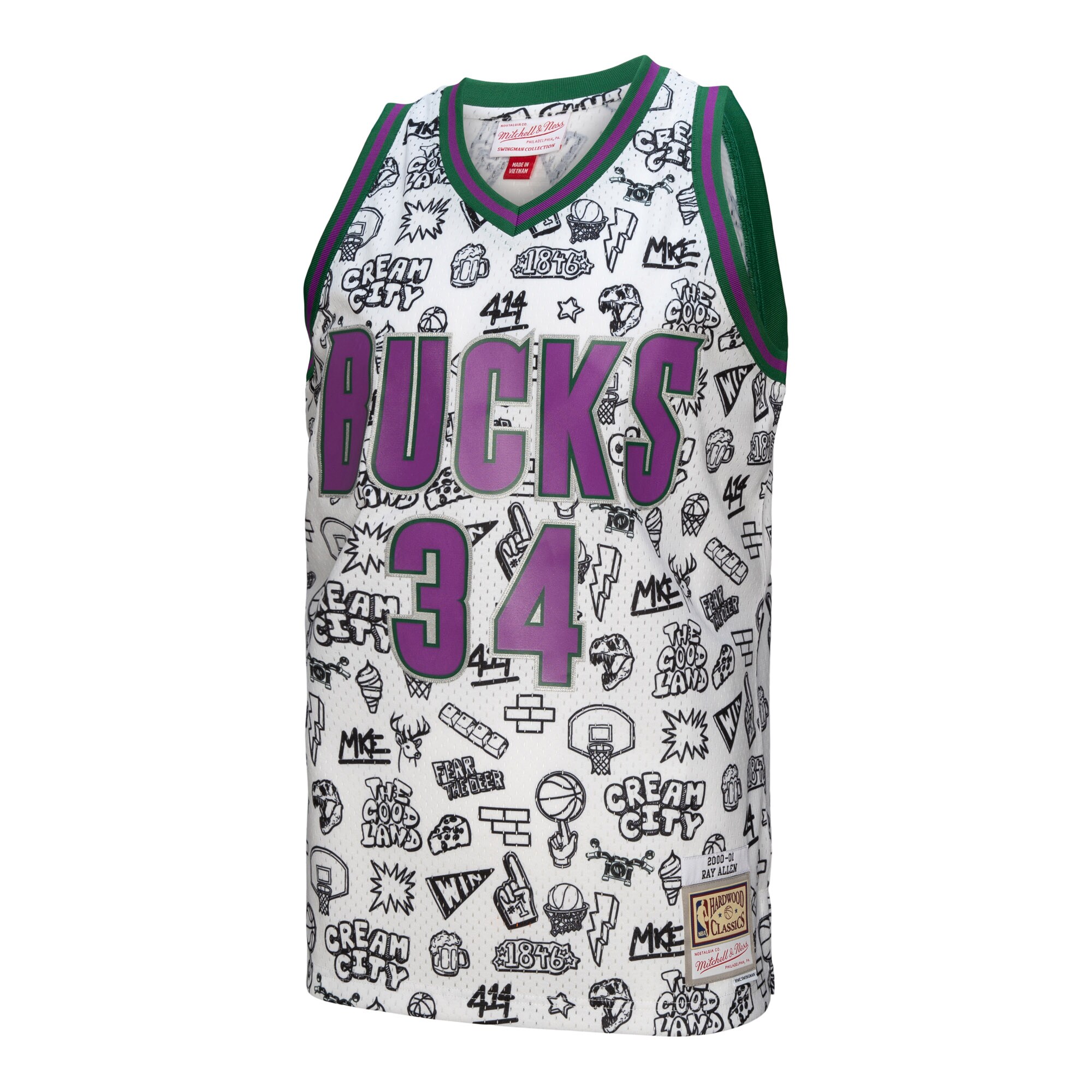Ray Allen Milwaukee Bucks Mitchell & Ness 2000\/01 Swingman Jersey - White cheap jerseys for sale - CheapJerseys.Shop