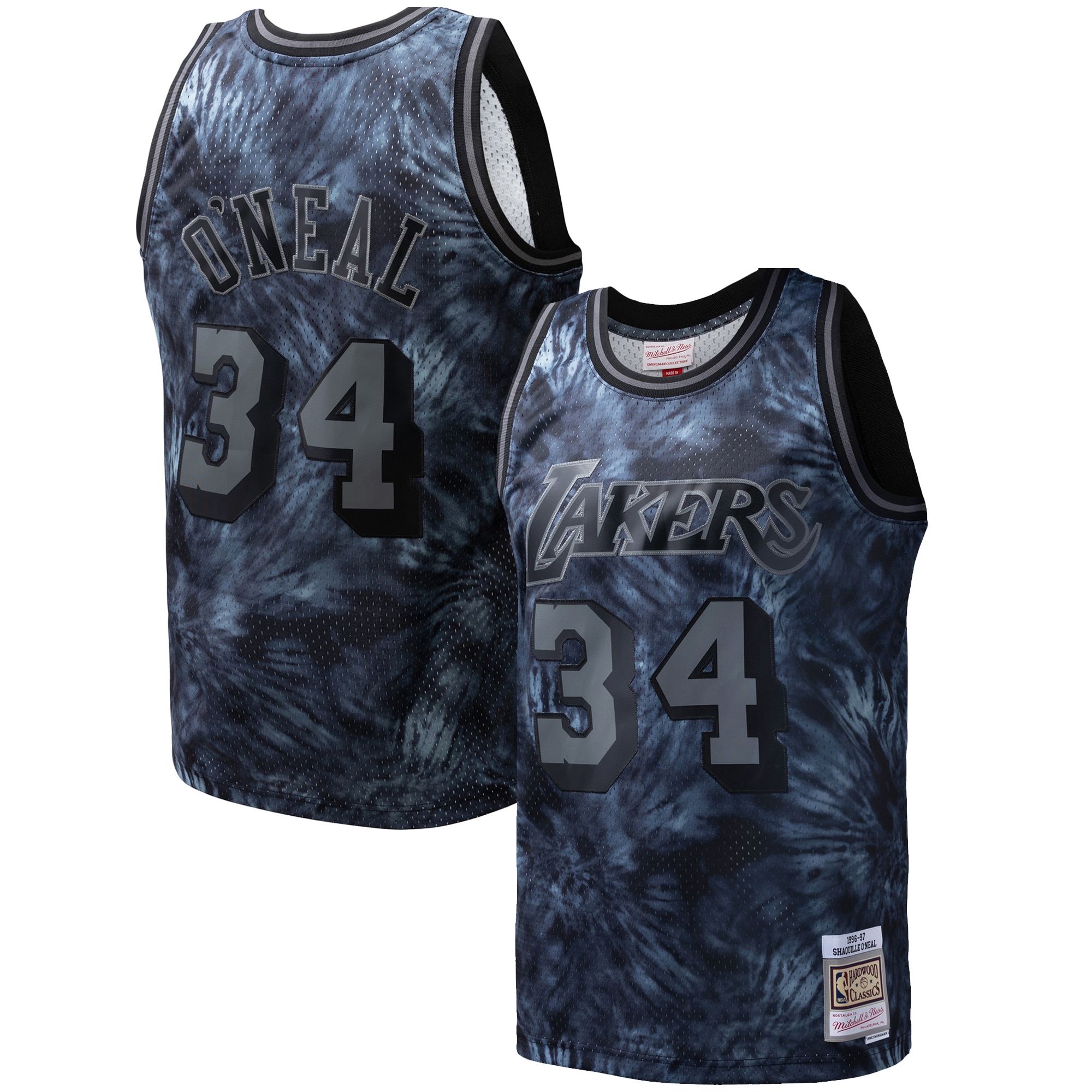 Shaquille O'Neal Los Angeles Lakers Mitchell & Ness Hardwood Classics 1996\/97 Tie-Dye Swingman Jersey - Black cheap jerseys for sale - CheapJerseys.Shop