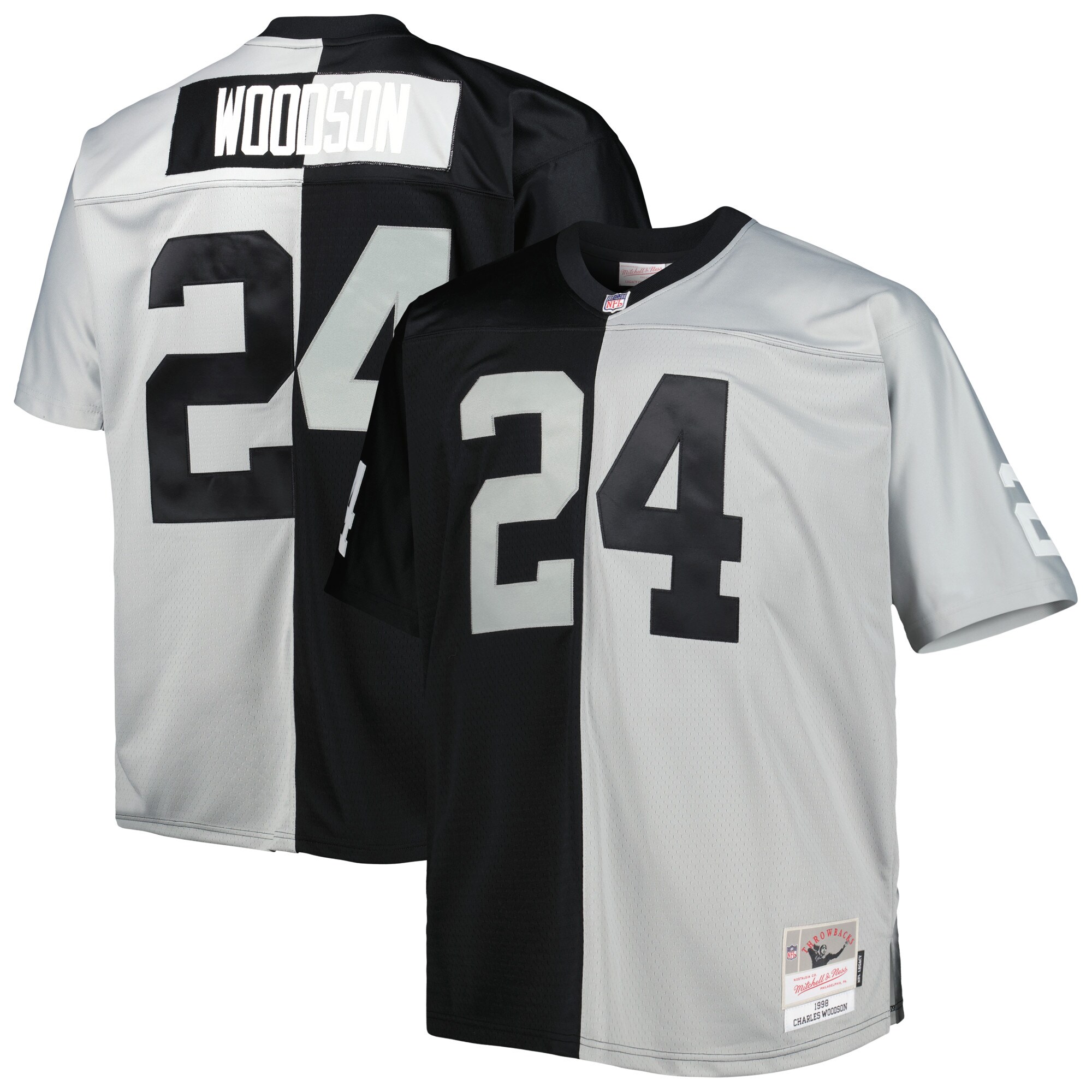 Charles Woodson Las Vegas Raiders Mitchell & Ness Big & Tall Split Legacy Retired Player Replica Jersey - Black\/Silver cheap jerseys for sale - CheapJerseys.Shop