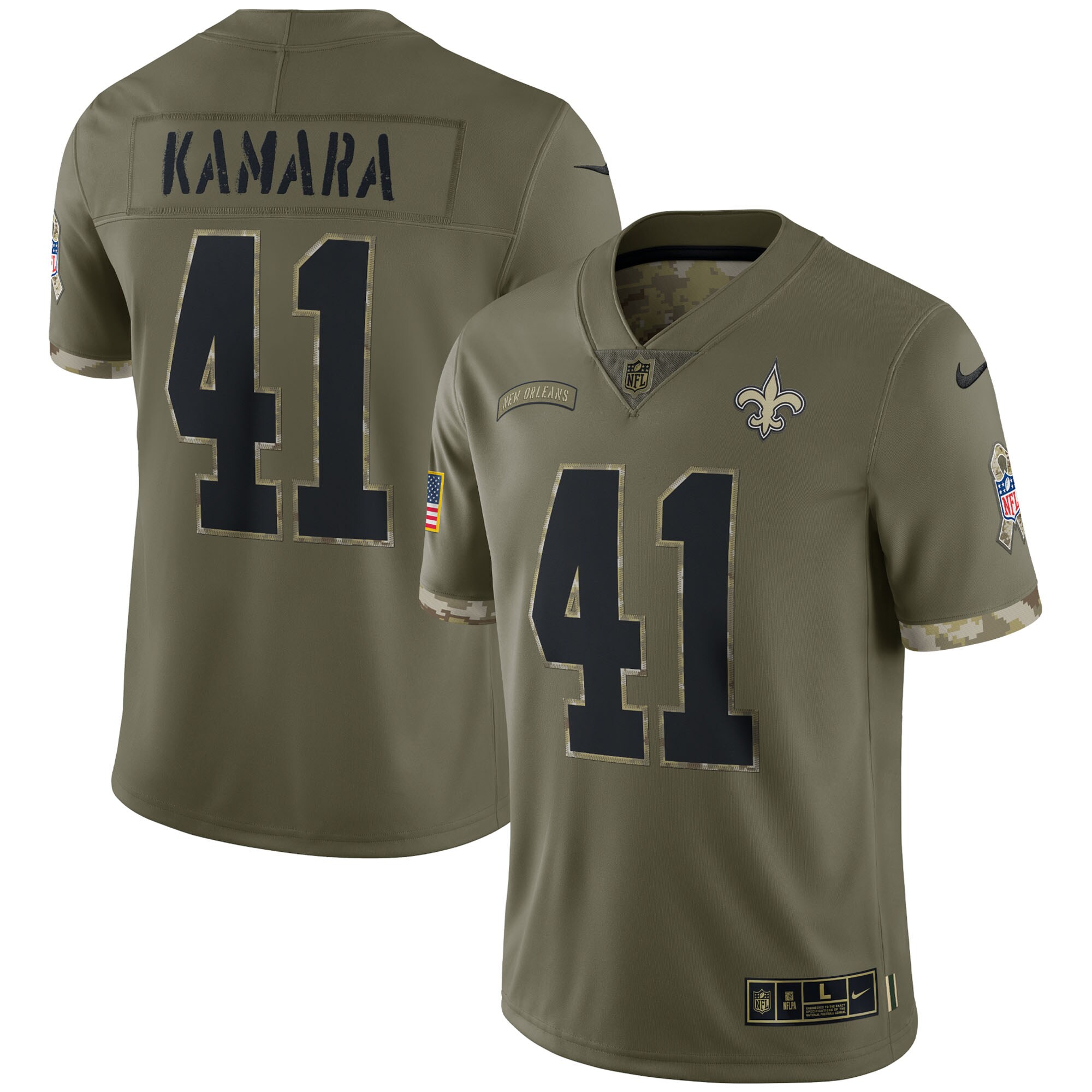 Alvin Kamara New Orleans Saints 2022 Salute To Service Limited Jersey - Olive cheap jerseys for sale - CheapJerseys.Shop
