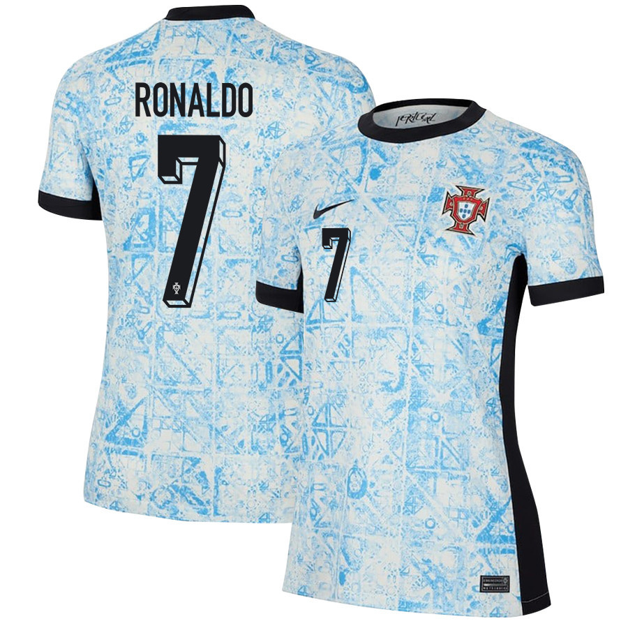 Cristiano Ronaldo 7 Portugal National Team 2024/25 Away WOMEN Jersey - Cream/Blue cheap jerseys for sale - CheapJerseys.Shop