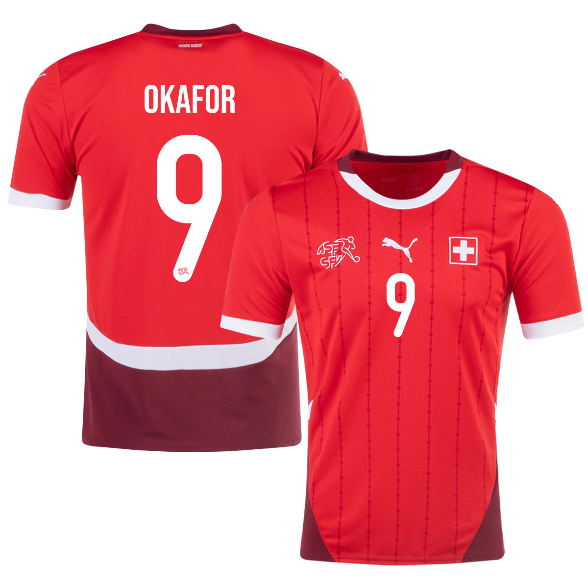 Noah Okafor 9 Switzerland National Team 2024/25 Home Men Jersey - Red cheap jerseys for sale - CheapJerseys.Shop