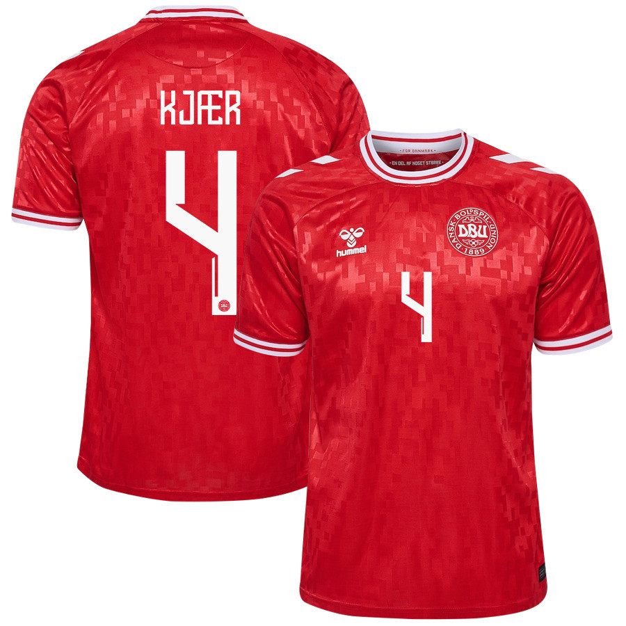 Simon Kjær 4 Denmark National Team 2024/25 Home Men Jersey - Red cheap jerseys for sale - CheapJerseys.Shop
