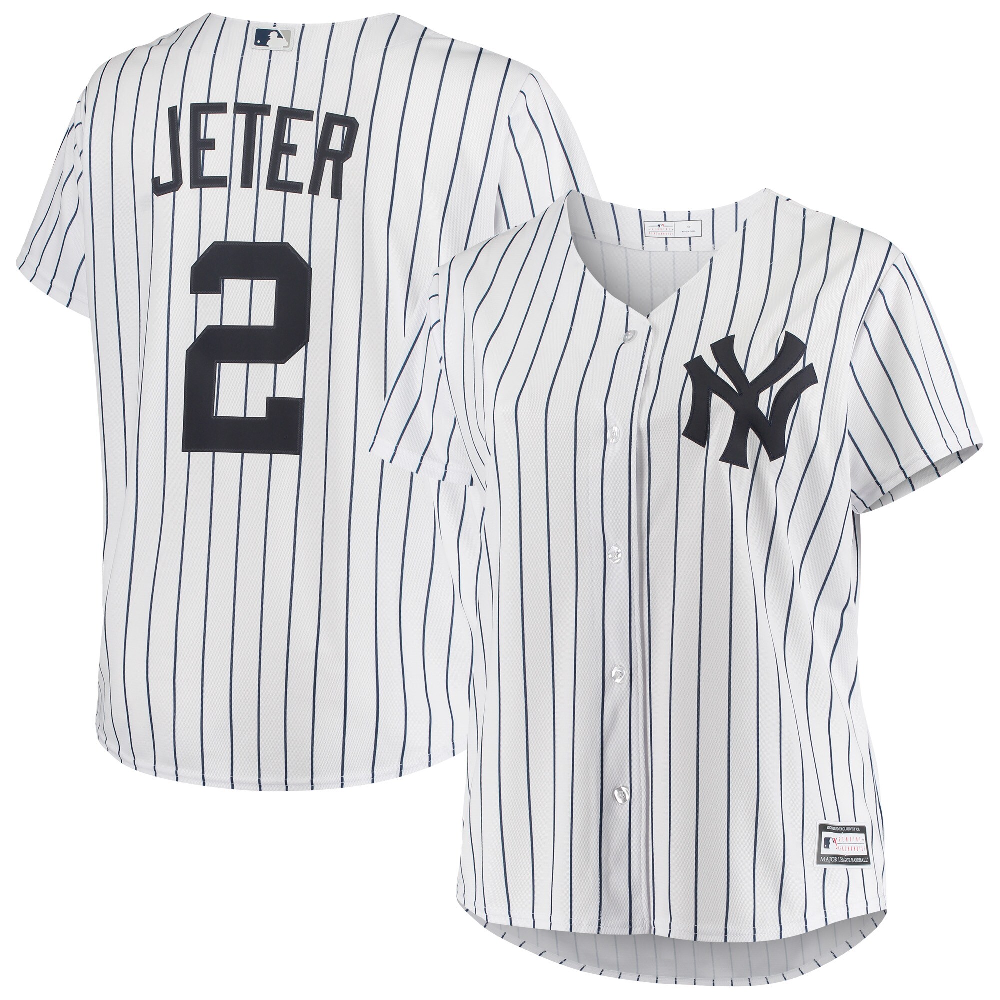 Derek Jeter New York Yankees Women's Plus Size Replica Player Jersey - White cheap jerseys for sale - CheapJerseys.Shop