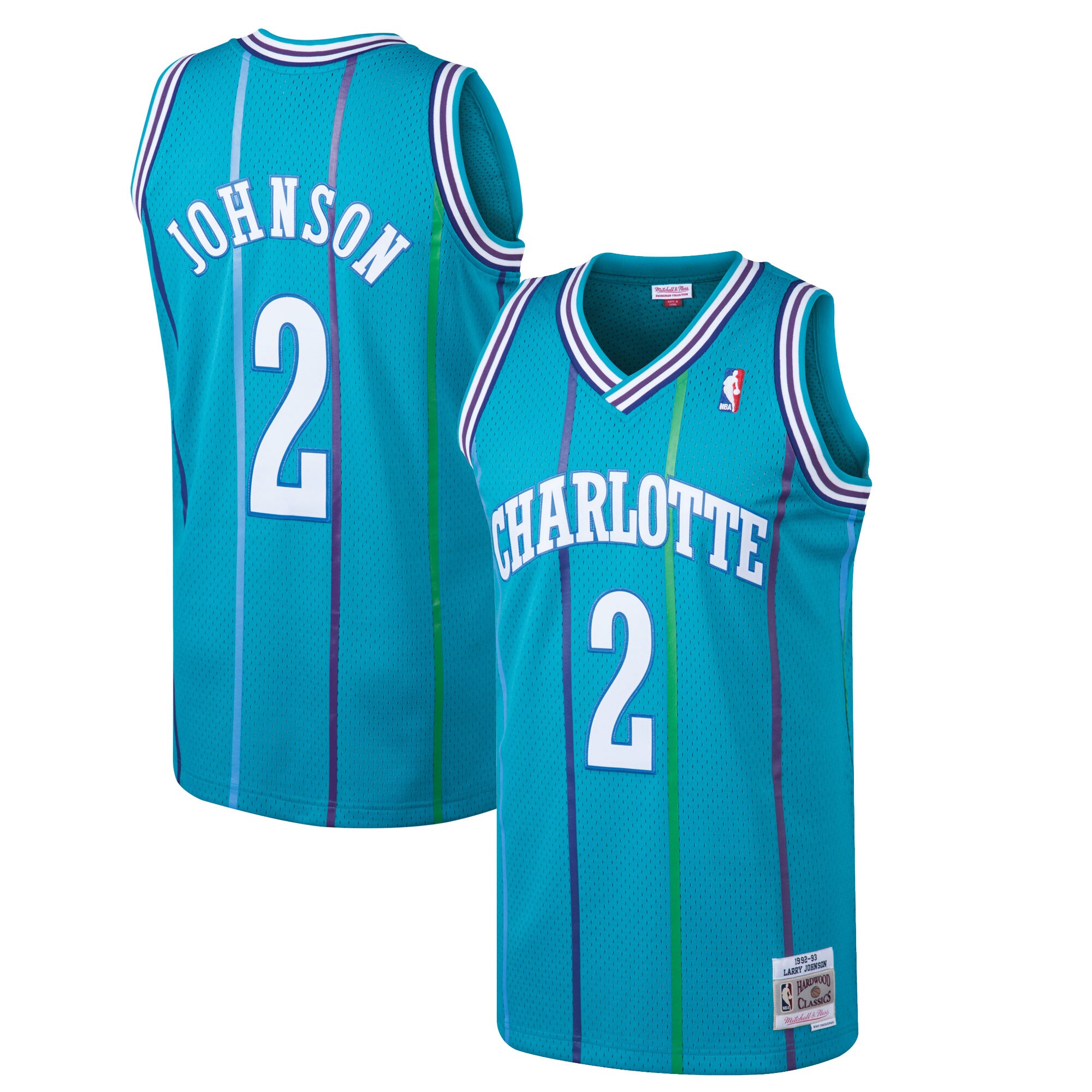 Larry Johnson Charlotte Hornets Mitchell & Ness 1992\/93 Hardwood Classics Swingman Jersey - Teal cheap jerseys for sale - CheapJerseys.Shop