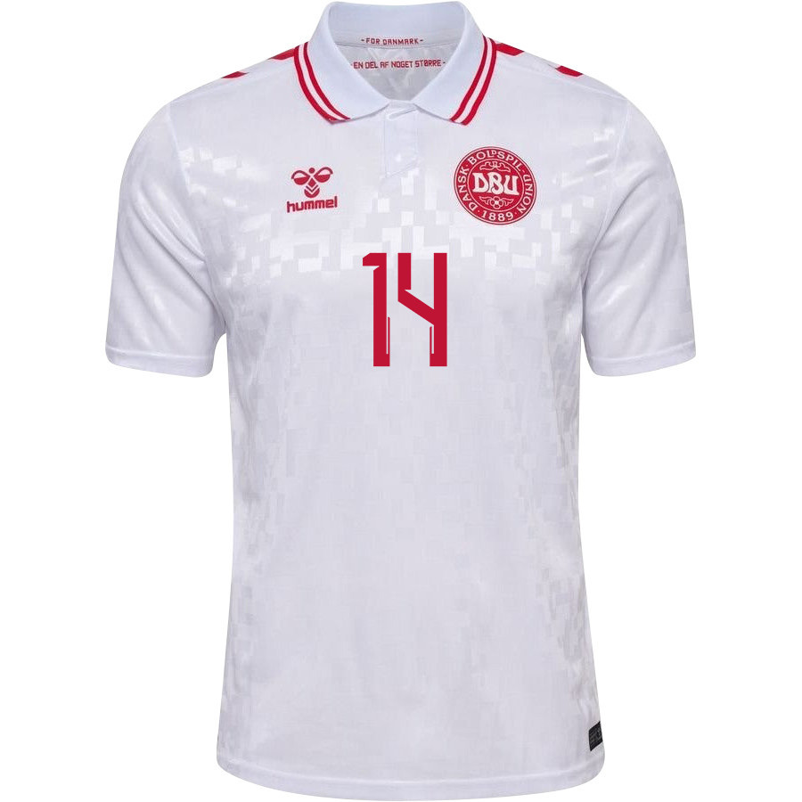 Mikkel Damsgaard 14 Denmark National Team 2024/25 Away Men Jersey - White cheap jerseys for sale - CheapJerseys.Shop
